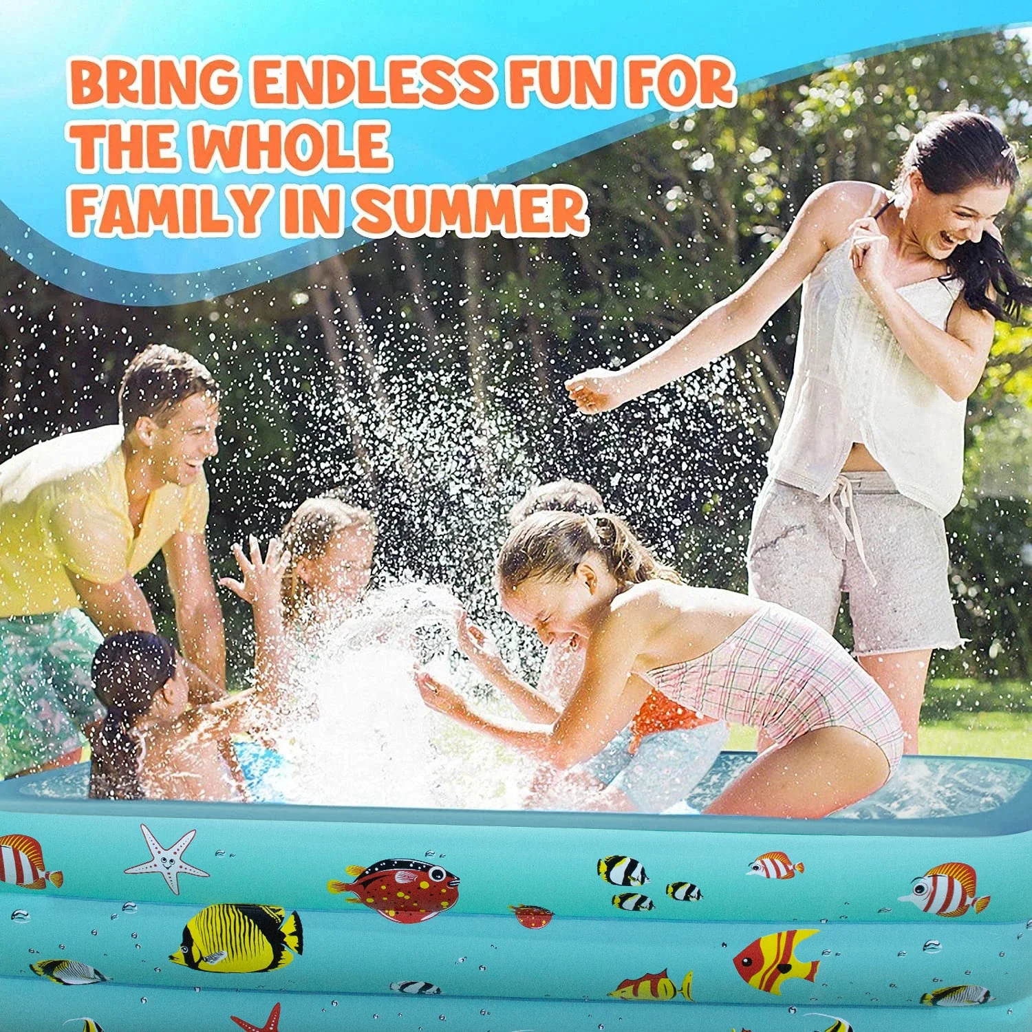 Inflatable Pool, 6.9 x 5 x 1.8 ft Family Swimming Pools for Kids, Toddlers, Infant, Adult, Rectangular, Thickened - Womvr