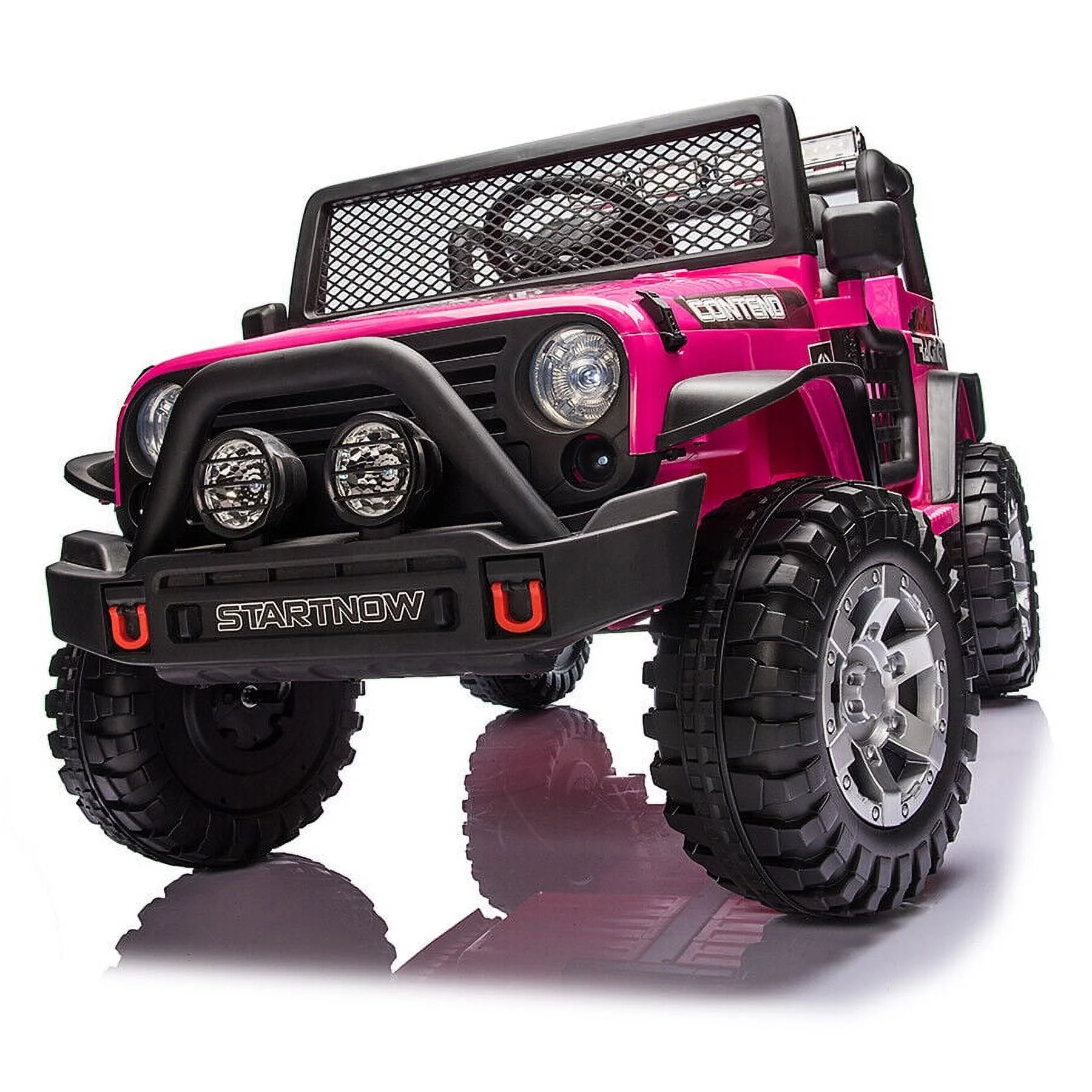 PWFE 12 Volt Kids Electric Car Kids Ride On Car with Remote Control, 2 Seats Kids Jeep with LED Lights, Wheels Suspension, Music, Horn, 110lbs Load(Pink) - Womvr