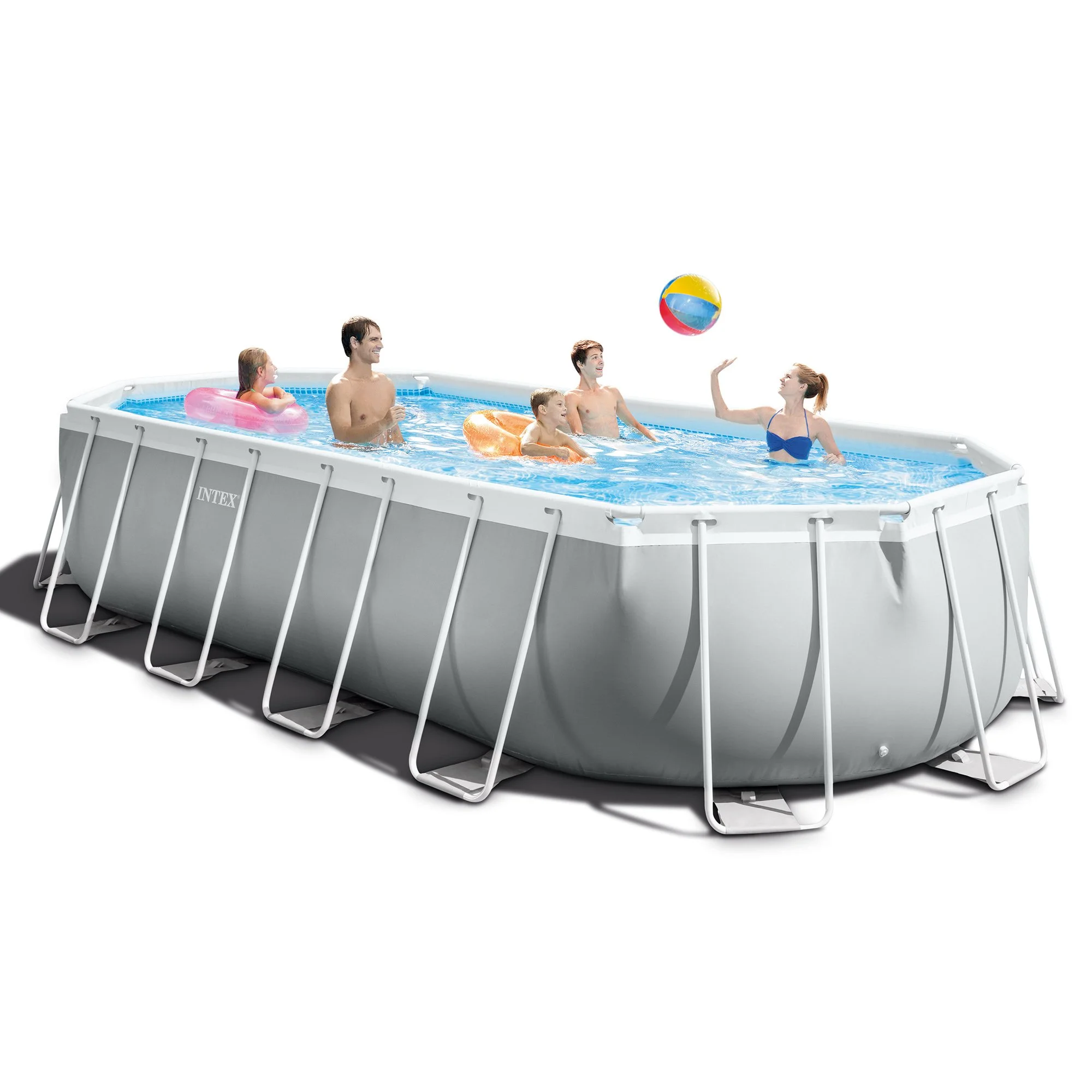 Intex 26795EH Prism Frame 16.5ft x 9ft x 48in Outdoor Above Ground Oval Pool Set with Pump, Cover and Ladder, Gray - Womvr
