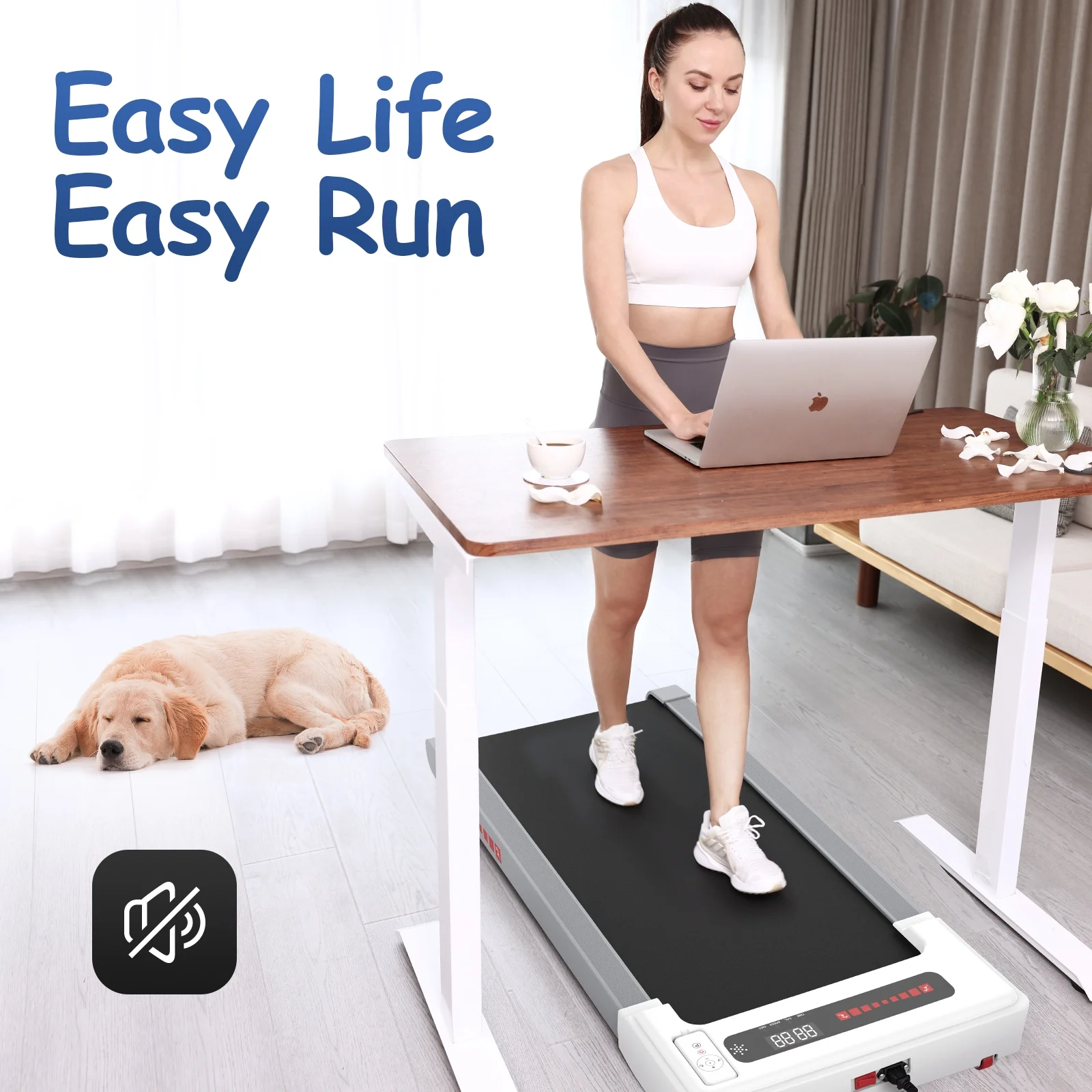 OBENSKY Walking Pad Treadmill Under Desk, White 2.25HP Portable Mini Treadmill w/ Remote Control - Womvr