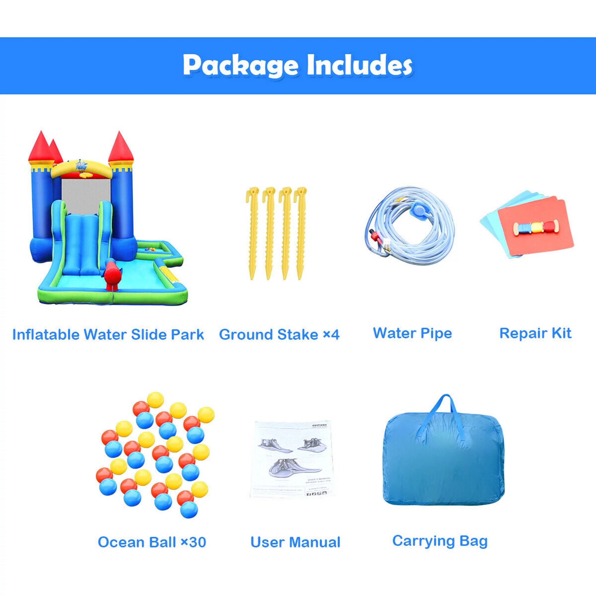 Gymax Inflatable Bouncer Climbing Slide Bounce House Water Park BallPit Without Blower - Womvr