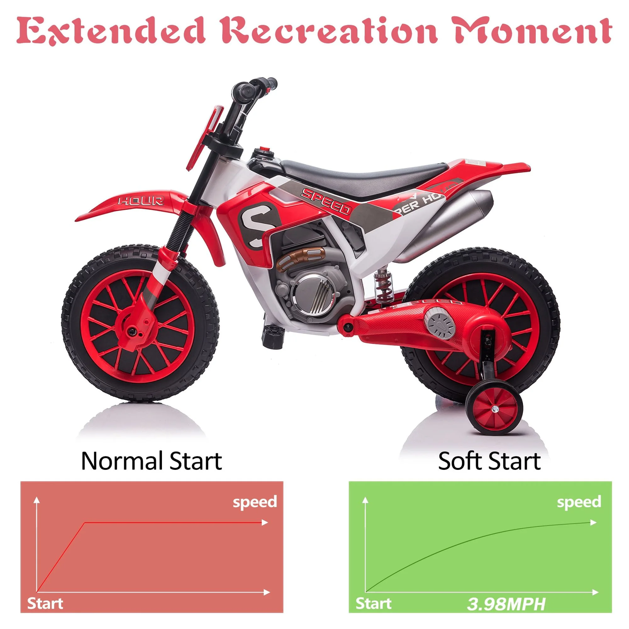 TOBBI 12V Kids Motorcycle off- Road Ride on Dirt Bike W/ Training Wheels, Age 3-8 Toddlers, Green - Womvr