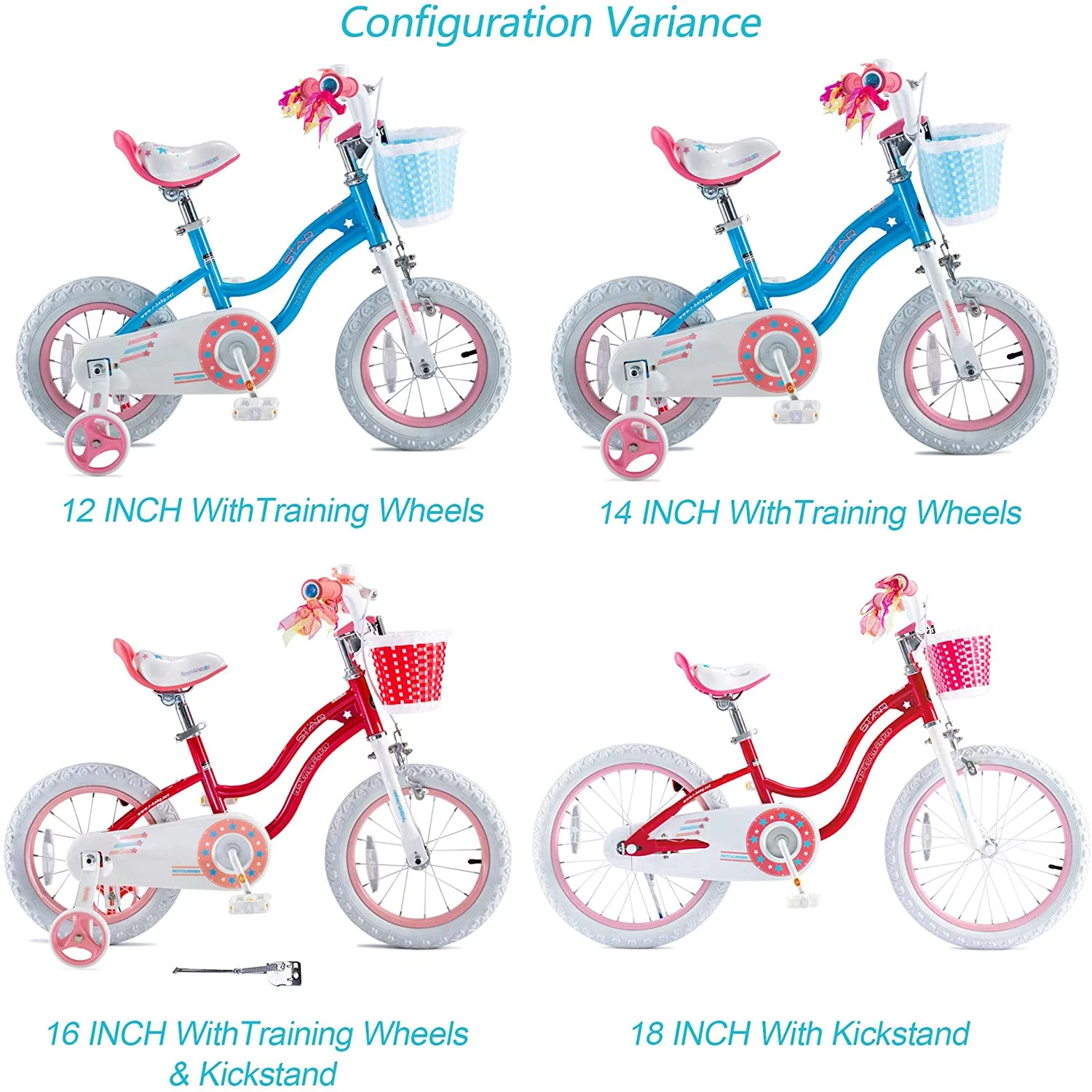 Royalbaby Girls Kids Bike Star Girl 12 In Bicycle Basket Training Wheels Blue Child's Cycle - Womvr