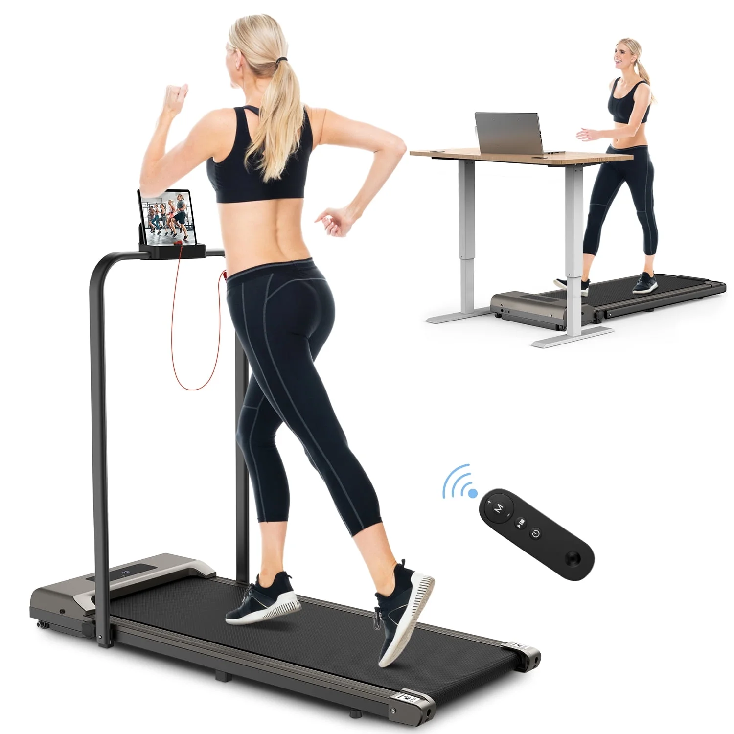 Bigzzia Treadmill Under Desk Treadmill 2 in 1 Folding Treadmill, Treadmills for Home Maximum Weight 265 lbs Gray - Womvr