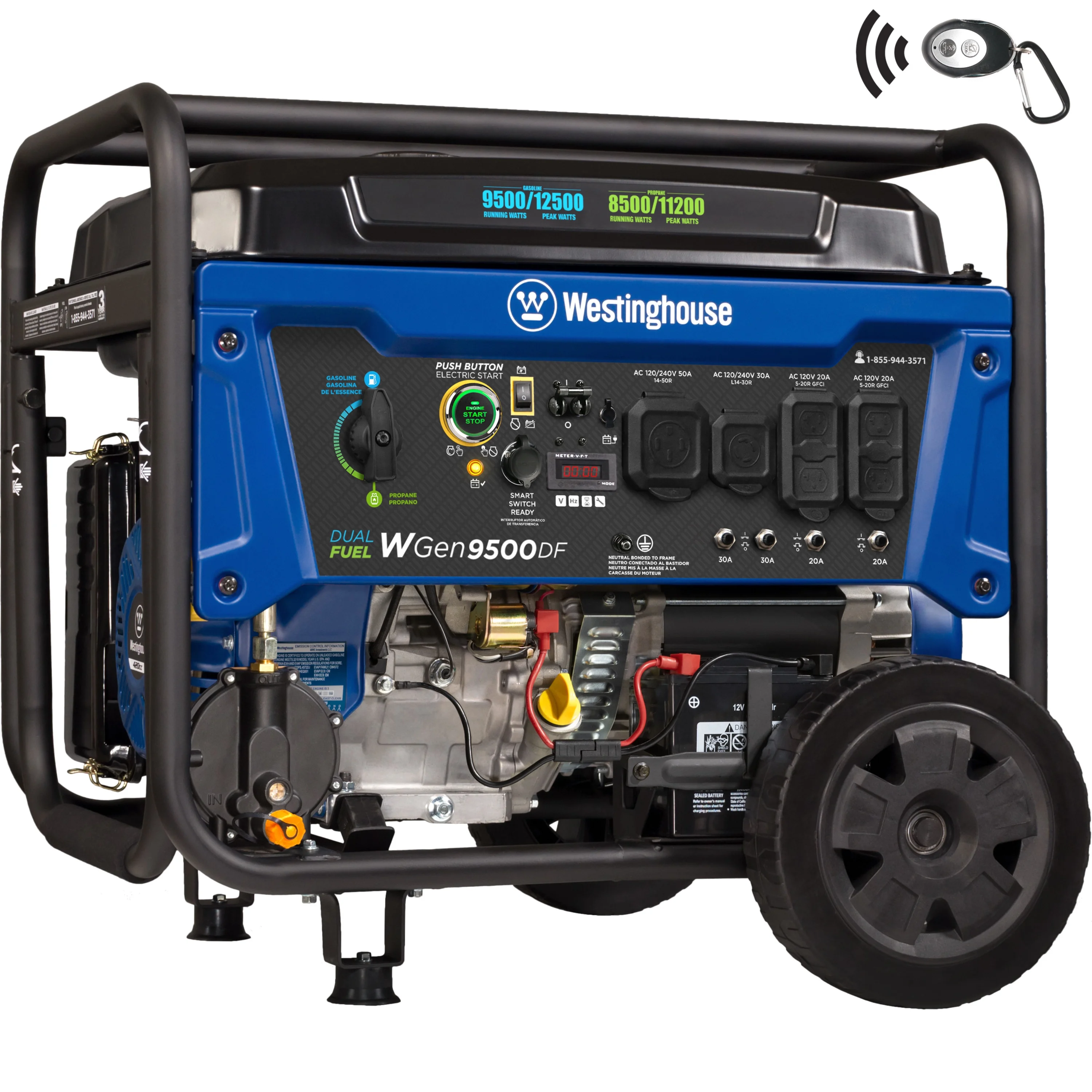 Westinghouse 12,500 Peak Watt Dual Fuel Portable Generator, Electric Start, Transfer Switch Ready - Womvr