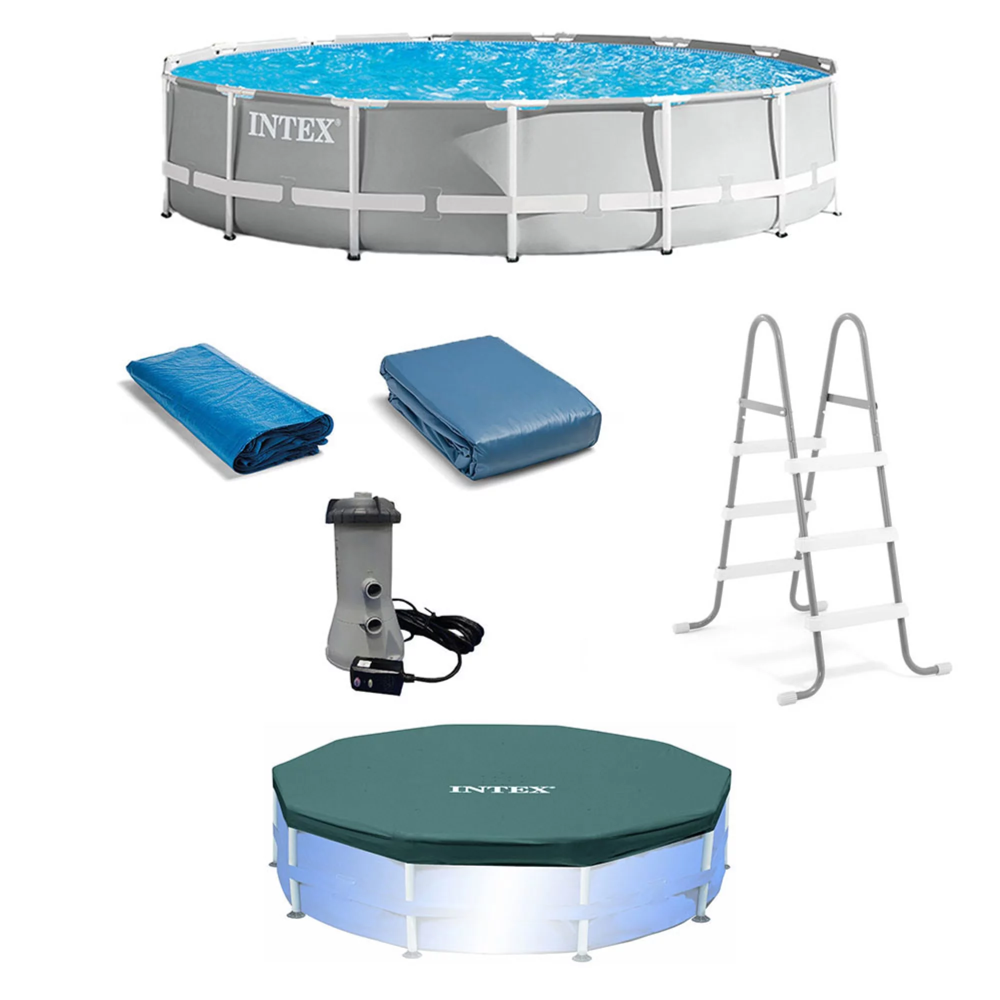 Intex 15ft x 42in Prism Frame Above Ground Swimming Pool Set with Debris Cover - Womvr