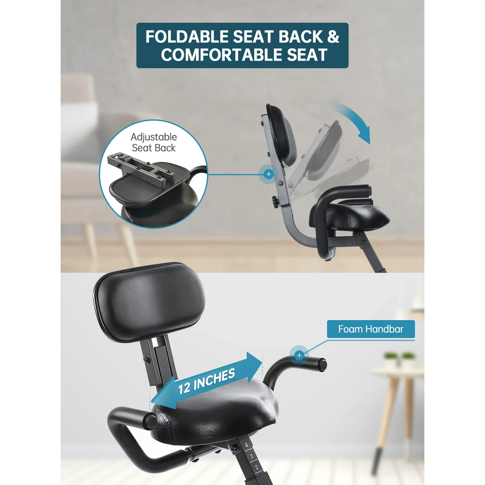 MaxKare 3-in-1 Exercise Bike Quiet Folding Magnetic Stationary Exercise Bikes with Arm Resistance Bands Home Workout Use - Womvr