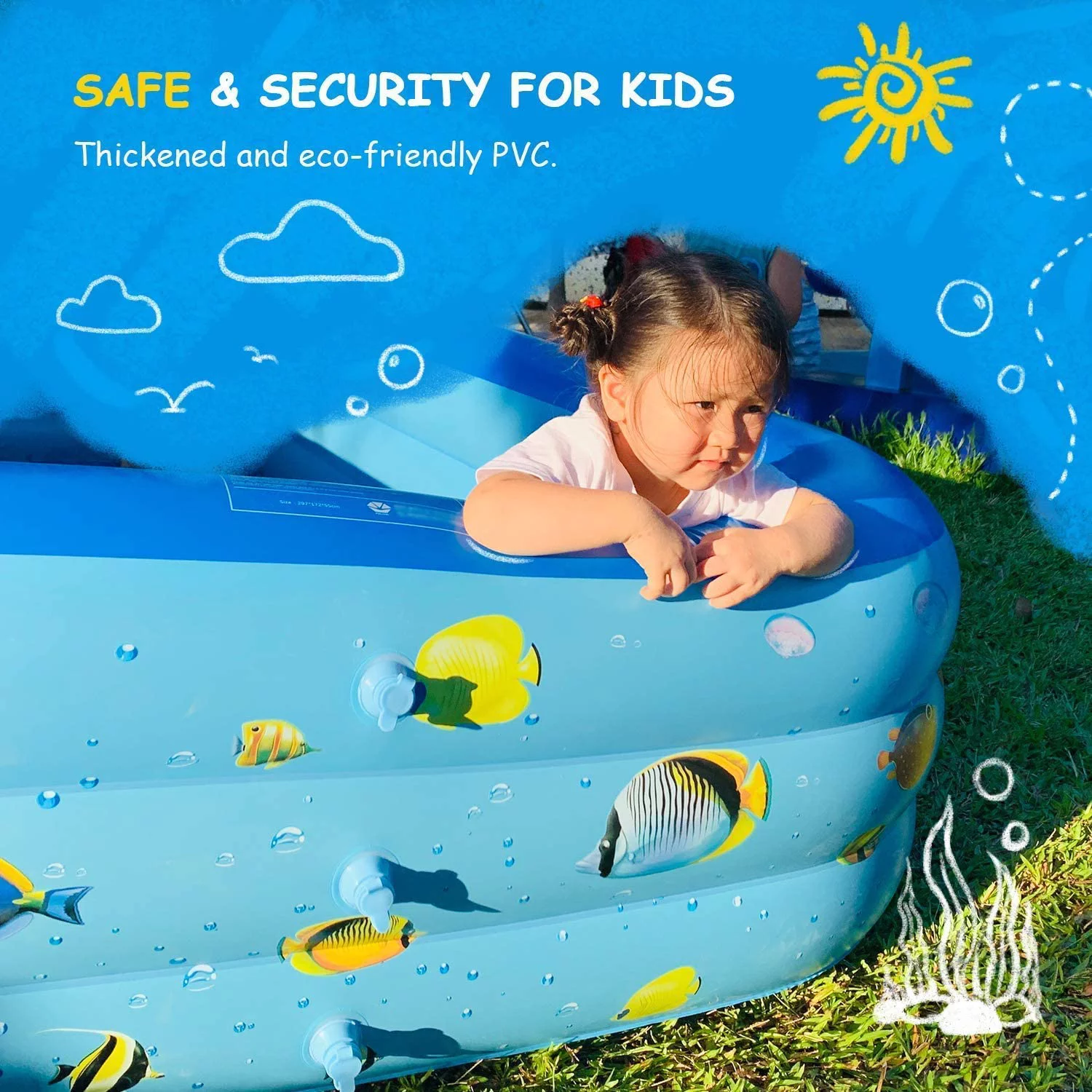 Elemore Home Inflatable Pool, 9.83 x 6 x 1.83 ft Family Swimming Pools for Kids, Toddlers, Infant, Adult, Rectangular, Thickened - Womvr