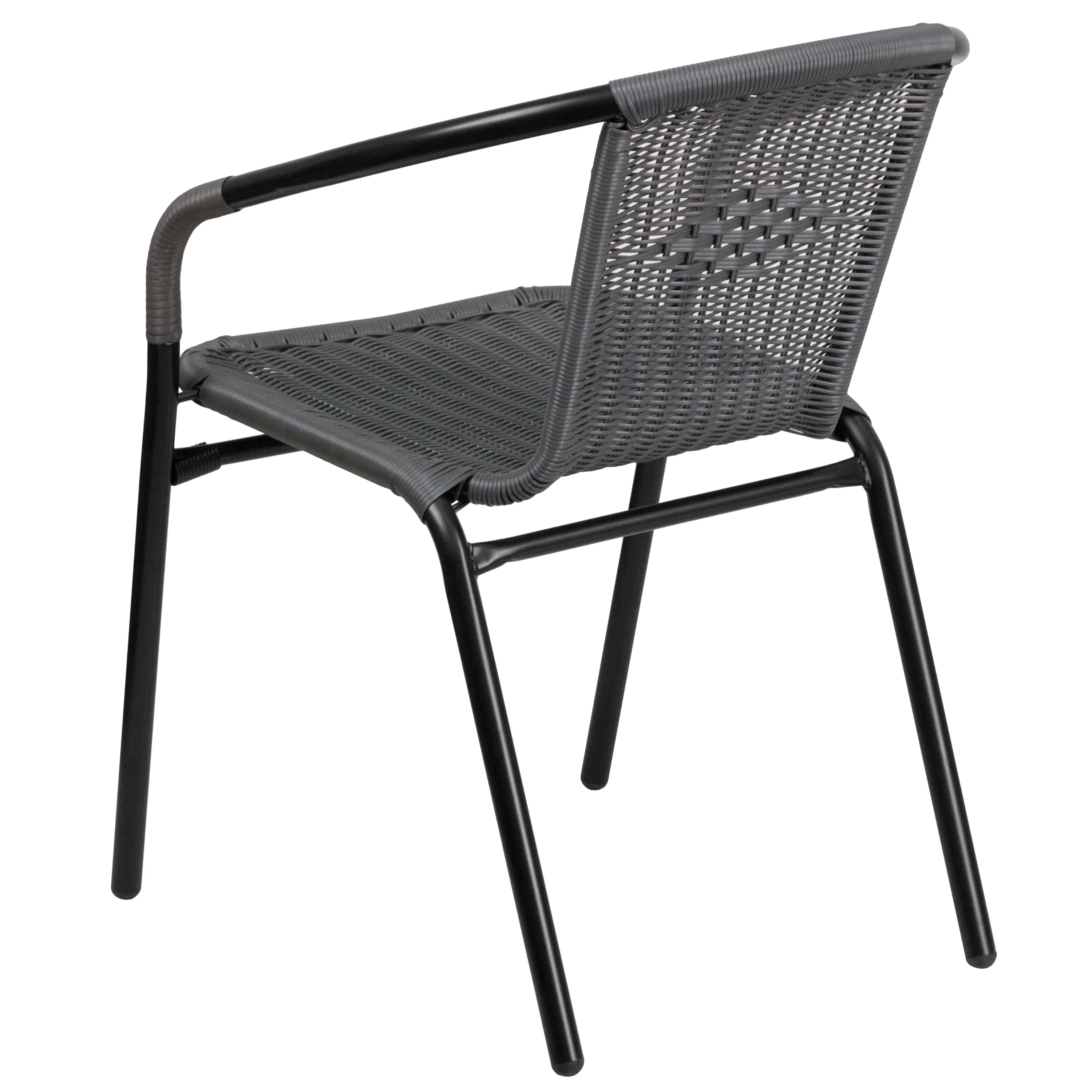 Emma + Oliver 2 Pack Gray Rattan Indoor-Outdoor Restaurant Stack Chair with Curved Back - Womvr