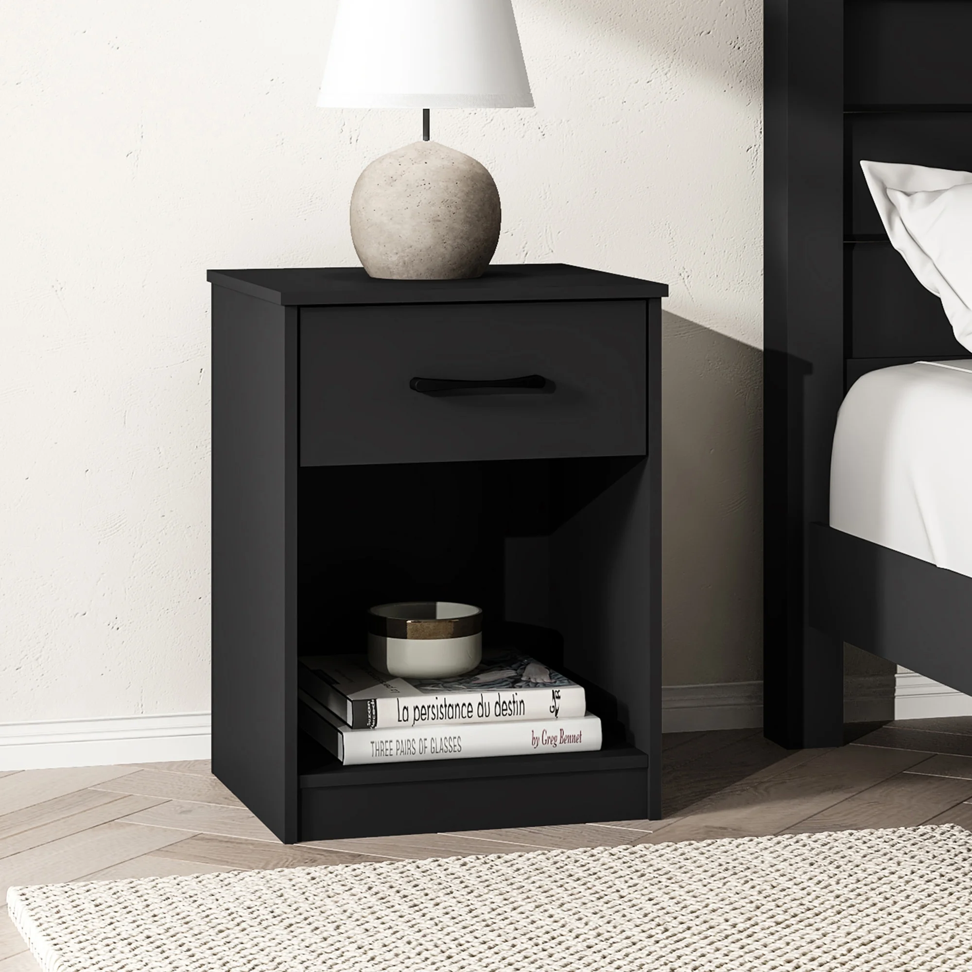 Mainstays Ardent Nightstand with 1 Drawer, White - Womvr