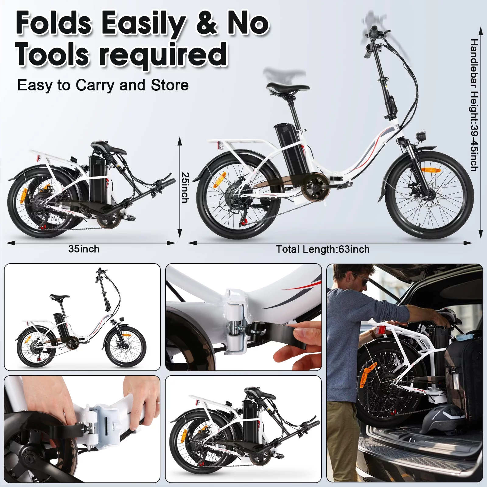 Elifine 500W Folding Electric Bike for Adults, 20