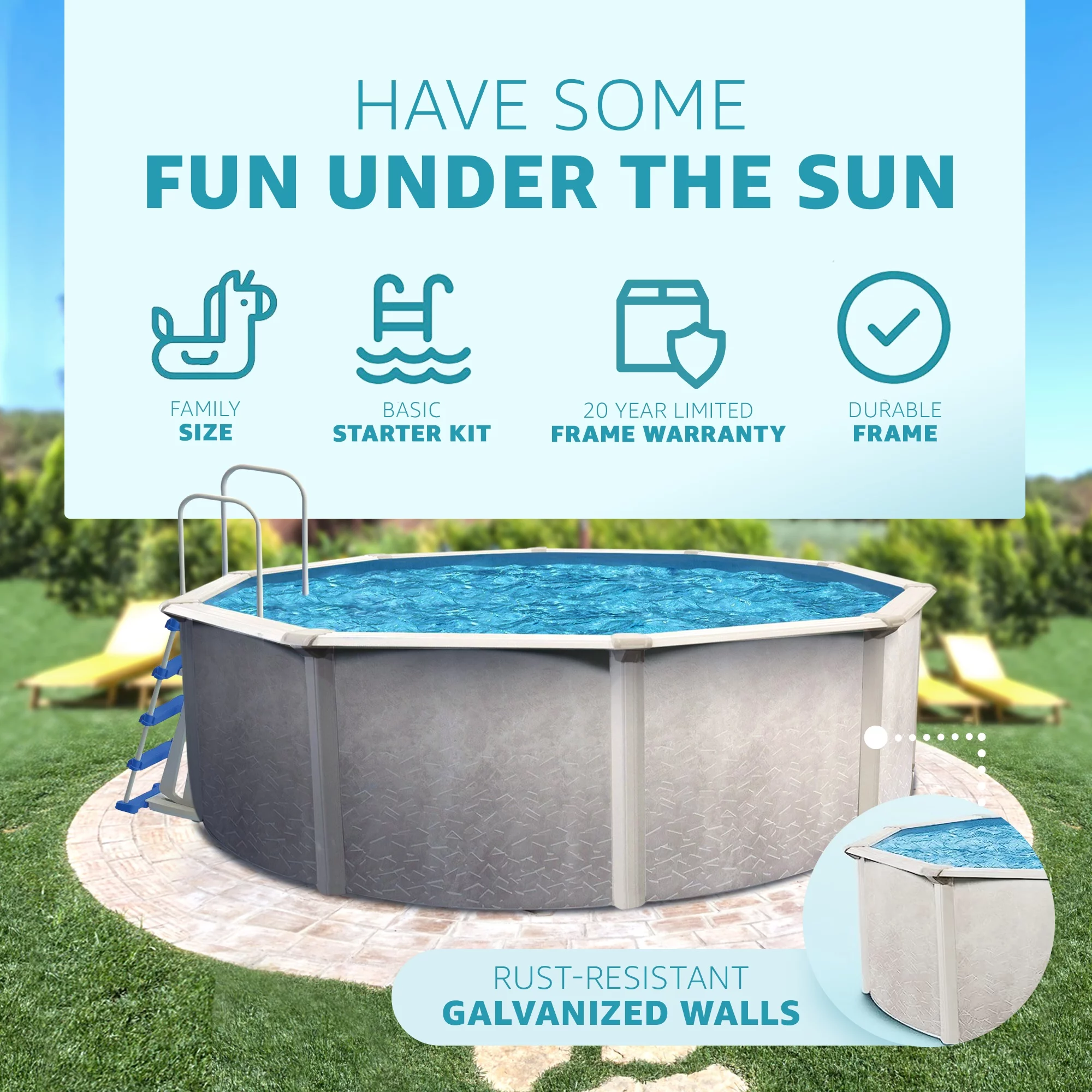 Aquarian 18 Foot by 52 Inch Steel Frame Outdoor Above Ground Pool, Gray - Womvr