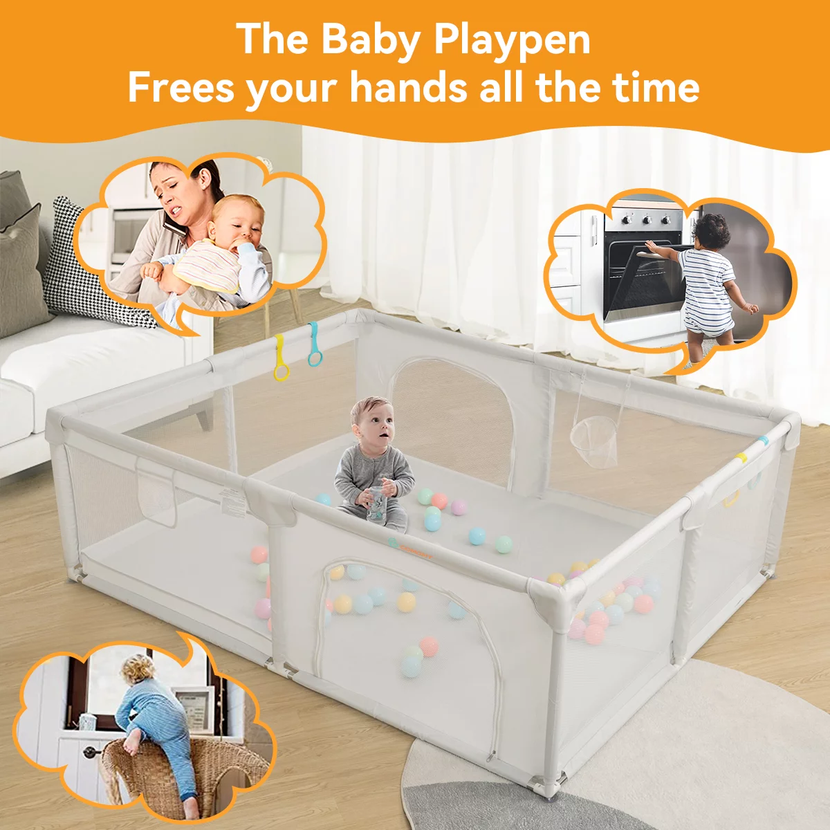 Large Baby Playpen, 79x63x27inch Activity Center Playard for Babies and Toddlers, Gray - Womvr