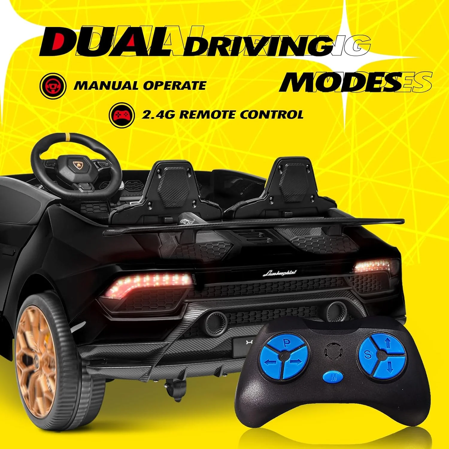 Blitzshark 24 V 2 Seater Kids Ride on Car Licensed Lamborghini Powerful 4WD, with 7AH Battery, Remote Control, Pink - Womvr