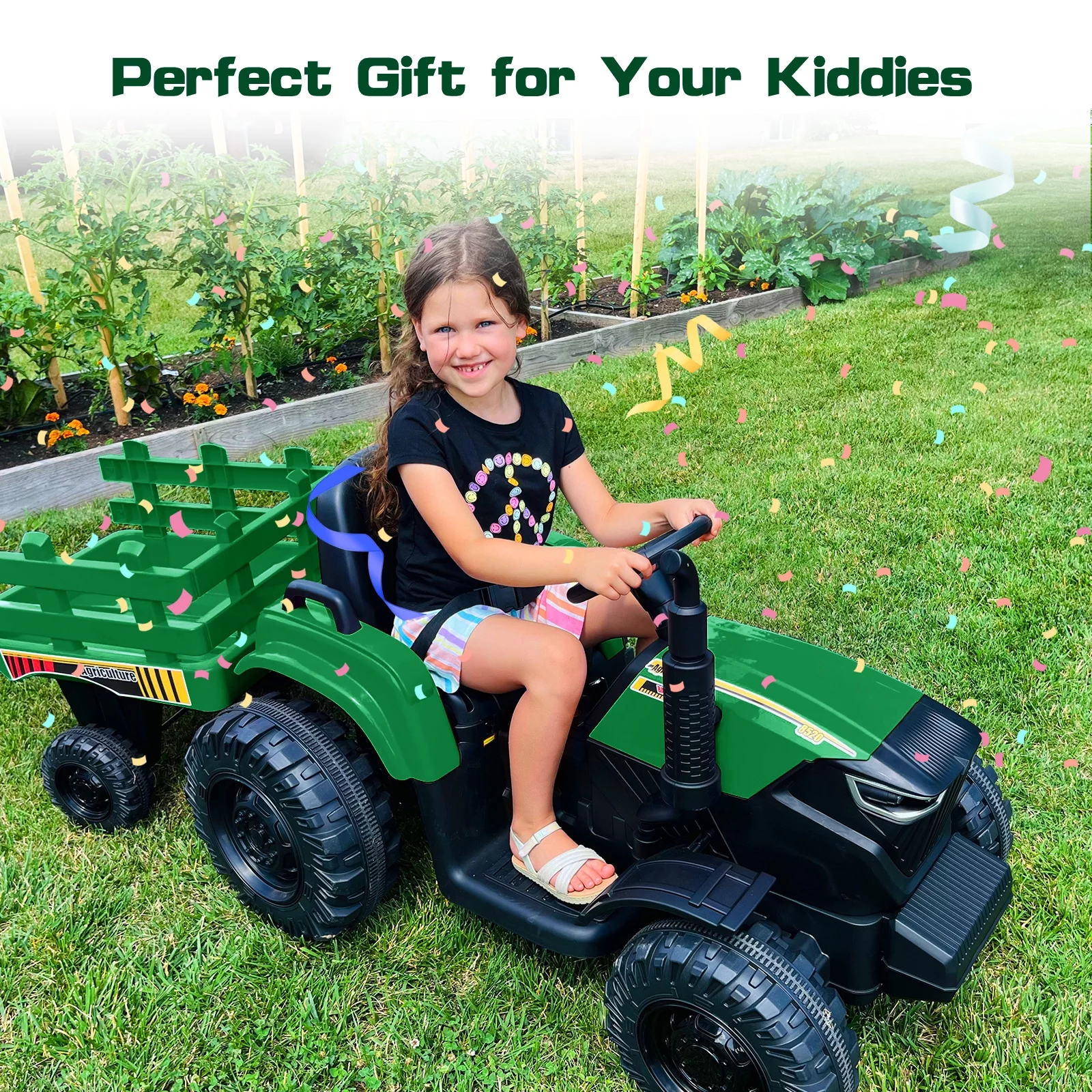 Outfunny 24V Ride on Toy for Big Kids, Powered Ride On Tractor with Trailer & Remote - Red - Womvr