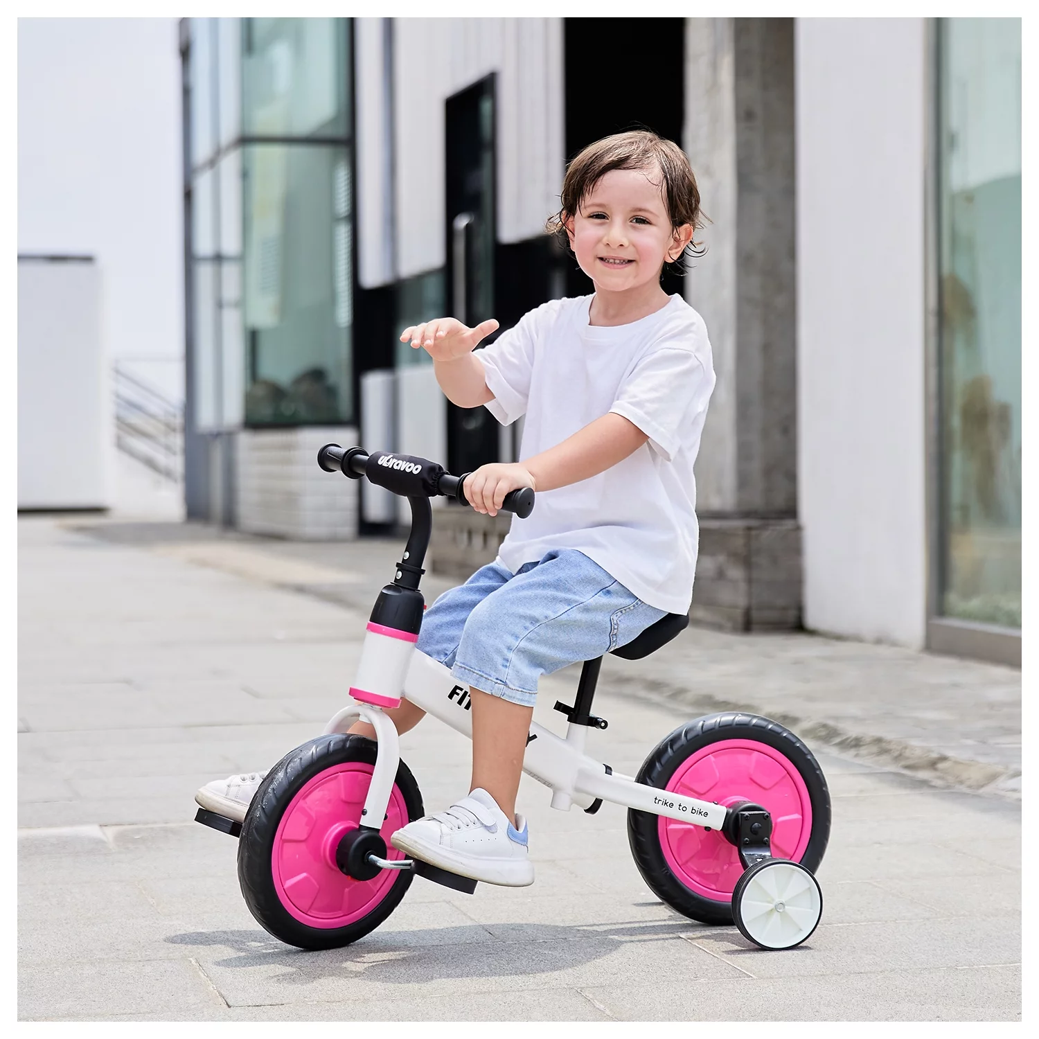 Ubravoo Fit 'n Joy Toddler Balance Bike,4-in-1 Starter Kids Training Bicycle,Rear Single Rod,Blue - Womvr