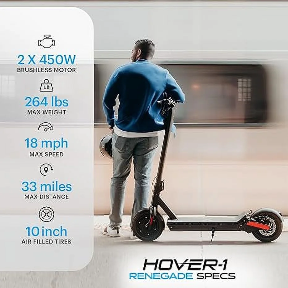 Hover-1 Renegade Electric Scooter for Adults, 18 mph Speed, 264 lb Max Weight, UL 2272 Certified - Womvr