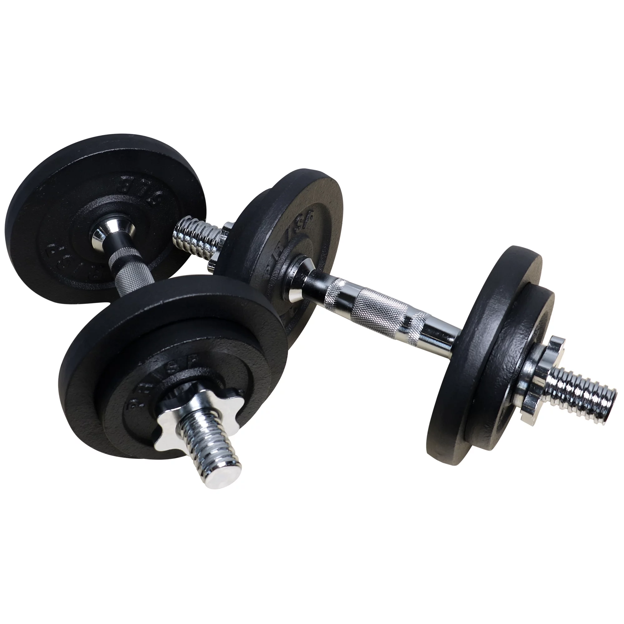PRISP Adjustable Weight Dumbbells Set - Includes 2 Bars, Cast Iron Plates and Threaded Collars - Womvr