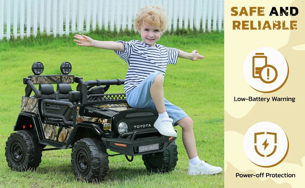 Toyota FJ Cruiser Ride on Car, 12V Powered Off-Road Toys for Kids w/ Remote,Spring Suspension,6 LED Lights,Camo Green - Womvr