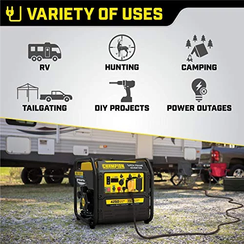 Champion Power Equipment 200954 4250-Watt RV Ready Open Frame Inverter Generator, Quiet Technology - Womvr