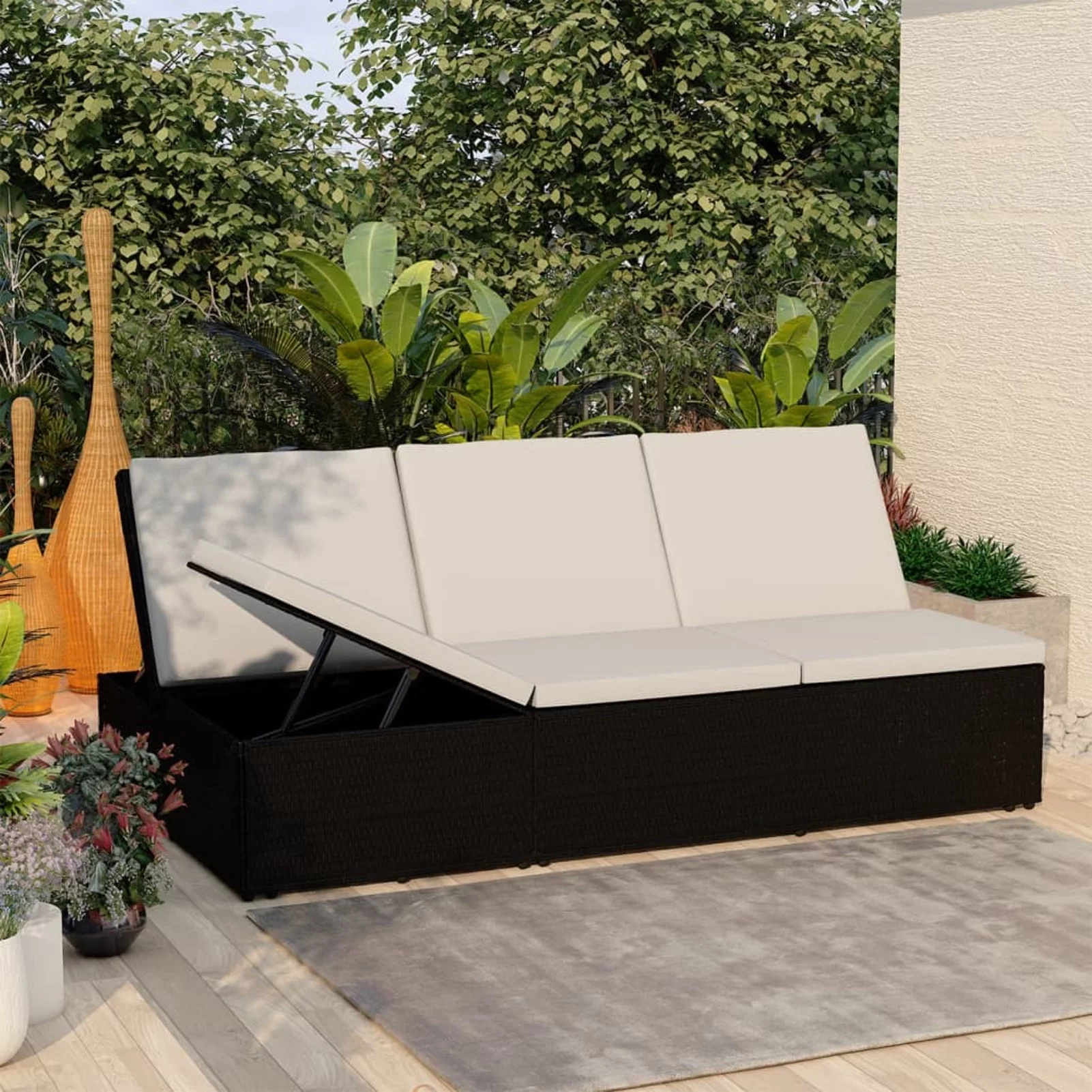 Dcenta Convertible Sun Lounger with Cushion Backrest Adjustable Sun Bed Poly Rattan for Pool. Patio. Balcony. Garden. Outdoor Furniture 78.7 x 47.6 x (12-26.6) Inches (W x D x H) - Womvr