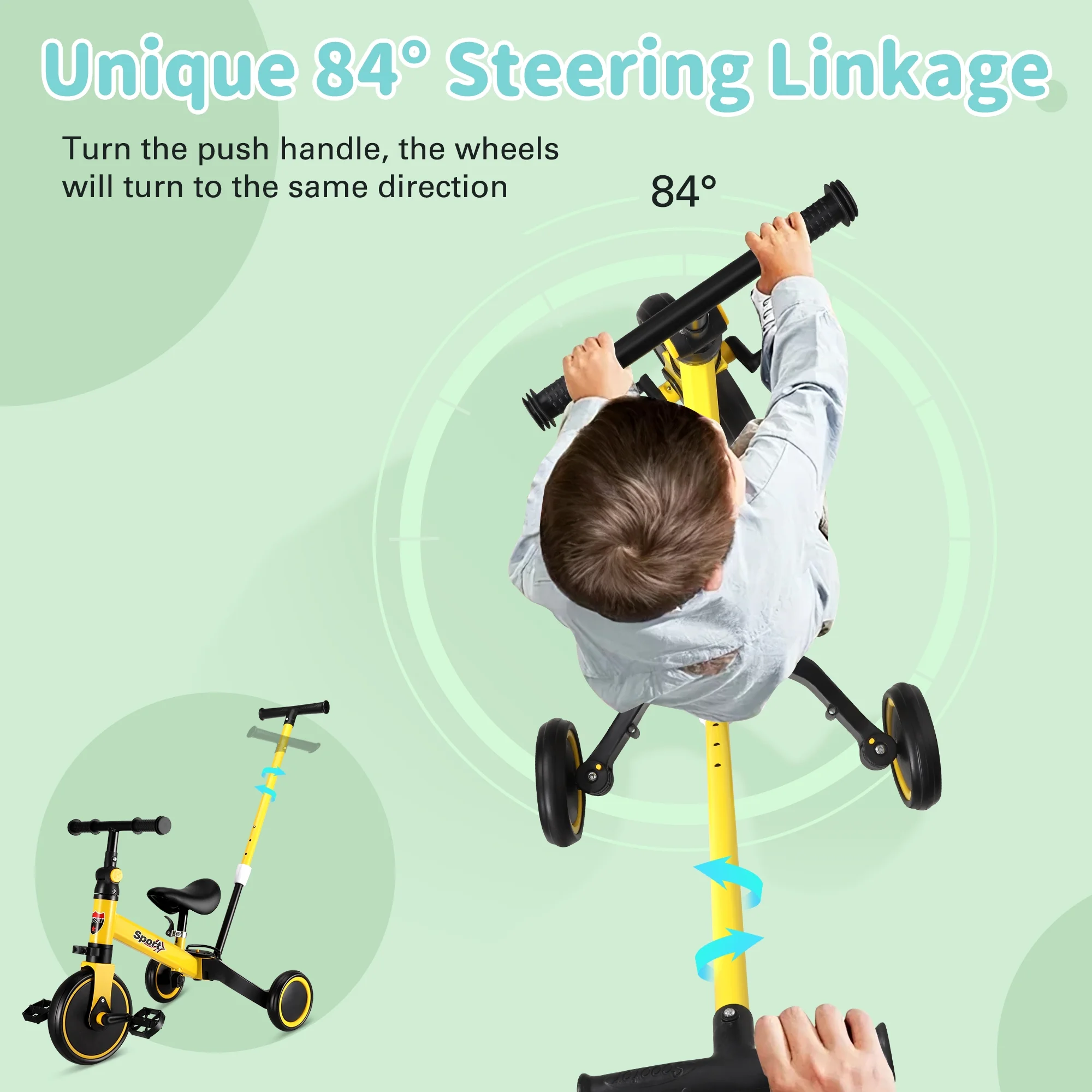 RELOIVE 6 in 1 Kids Tricycle for 1-5 Years Old,Toddler Bike Kids Trike for Balance Training,Baby Bike for Boy Girl with Adjustable Seat Height and Removable Pedal,Yelllow - Womvr