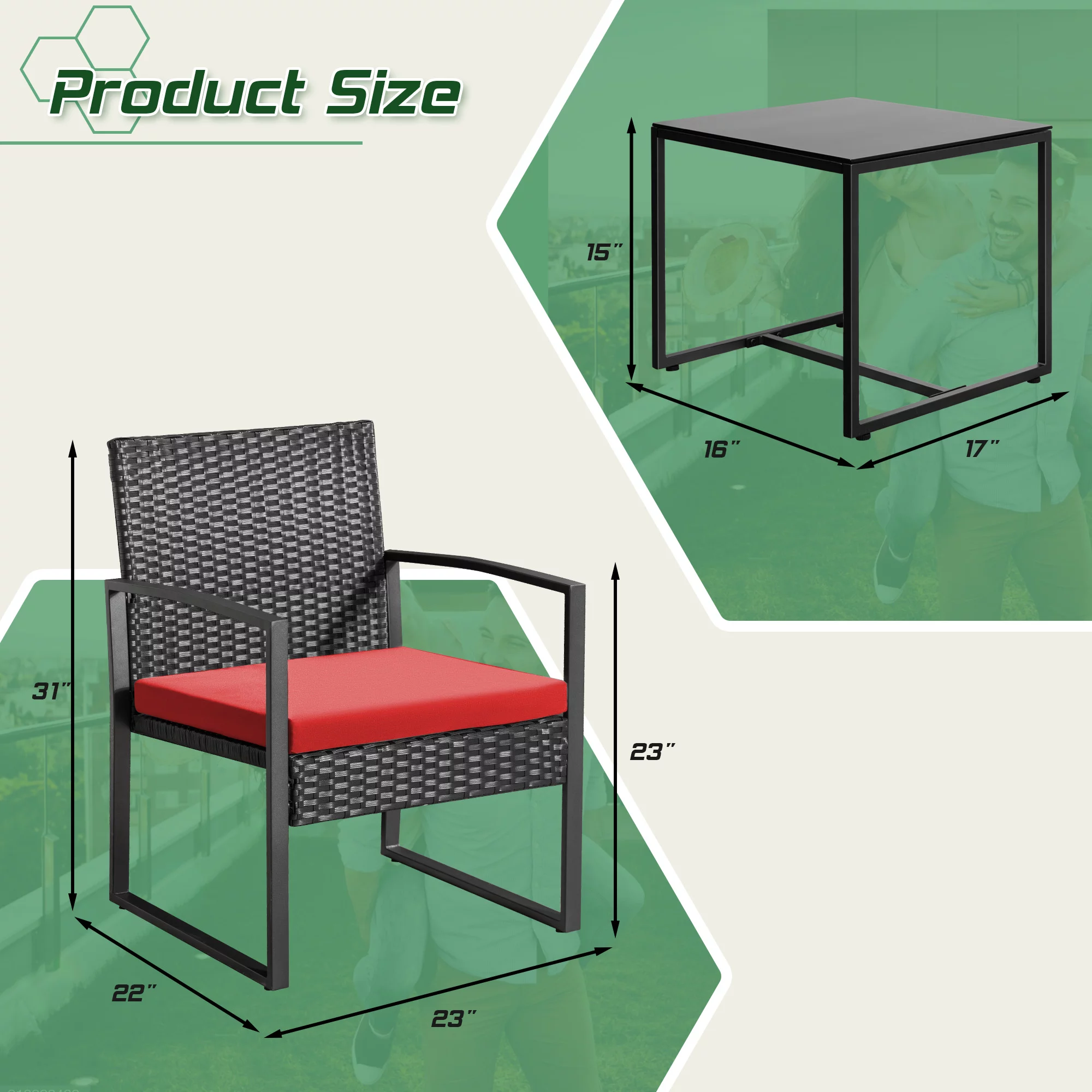 Homall Patio Furniture 3-Piece Set Casual Wicker Chair Bistro Chair with Coffee Table, Black - Womvr