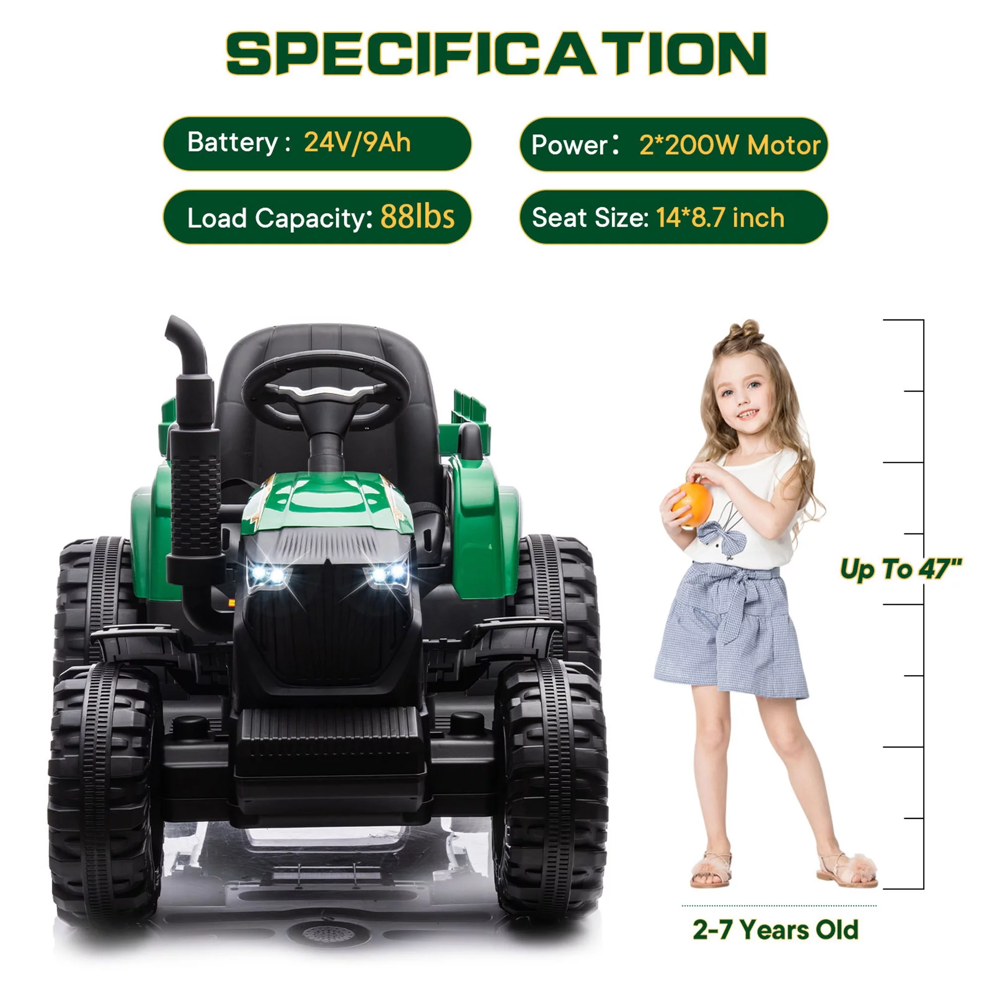 Outfunny 24V Ride on Toy for Big Kids, Powered Ride On Tractor with Trailer & Remote - Red - Womvr