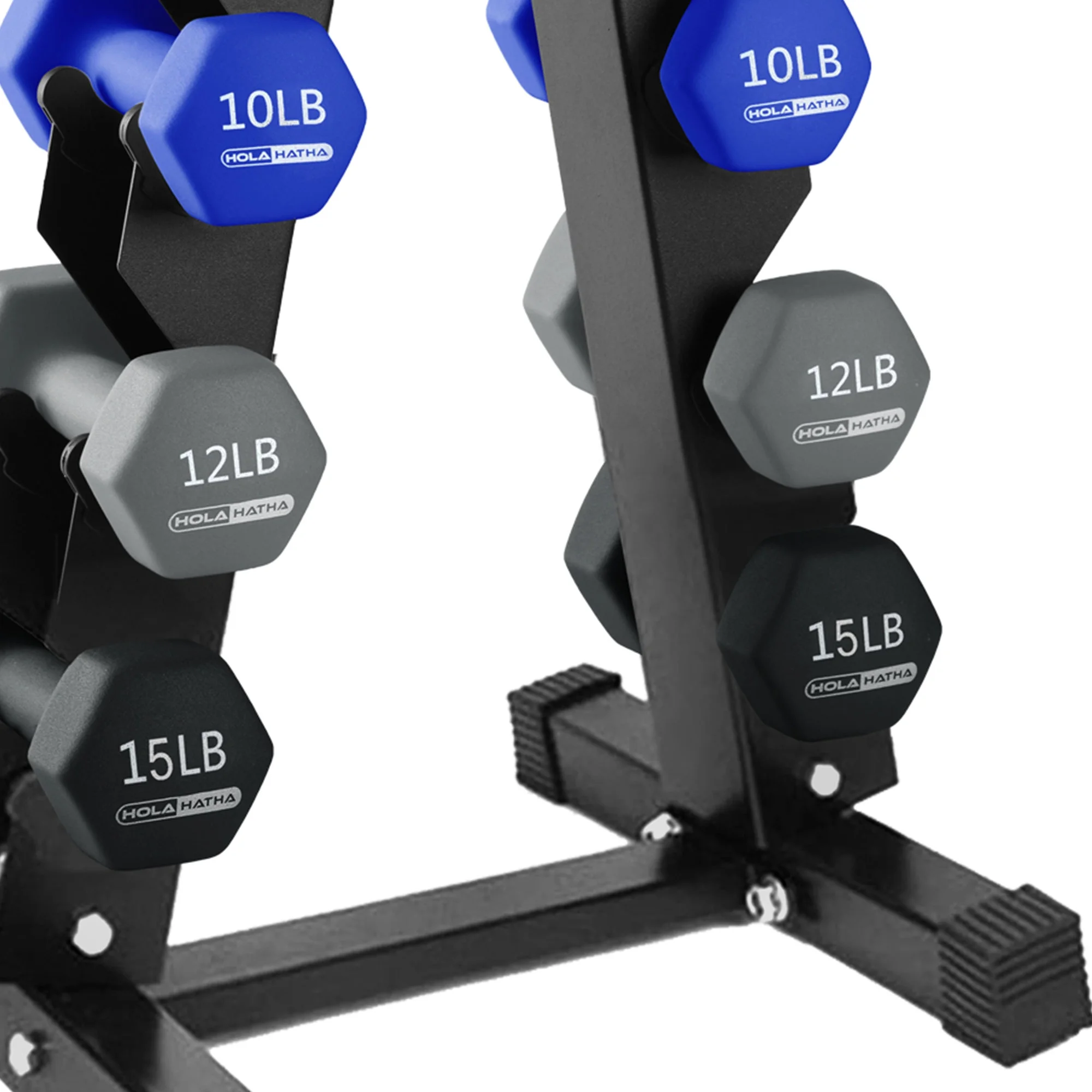 HolaHatha 3, 5, 8, 10, 12 & 15 Pound Neoprene Dumbbell Weight Set with Rack - Womvr