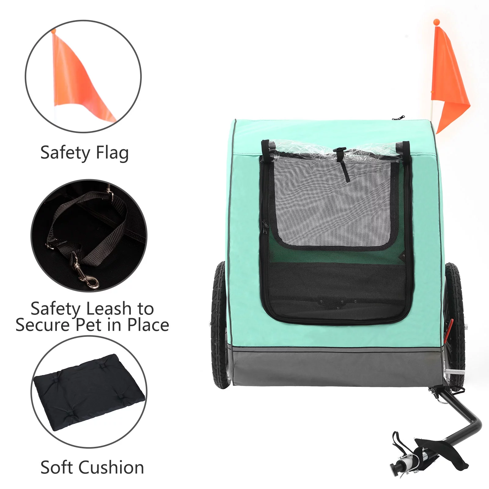 MOJAY Foldable Dog Bike Trailer with Rear Entrance for Small and Medium Pets Under 88 lbs, Outdoor Bike Trailer, Green - Womvr