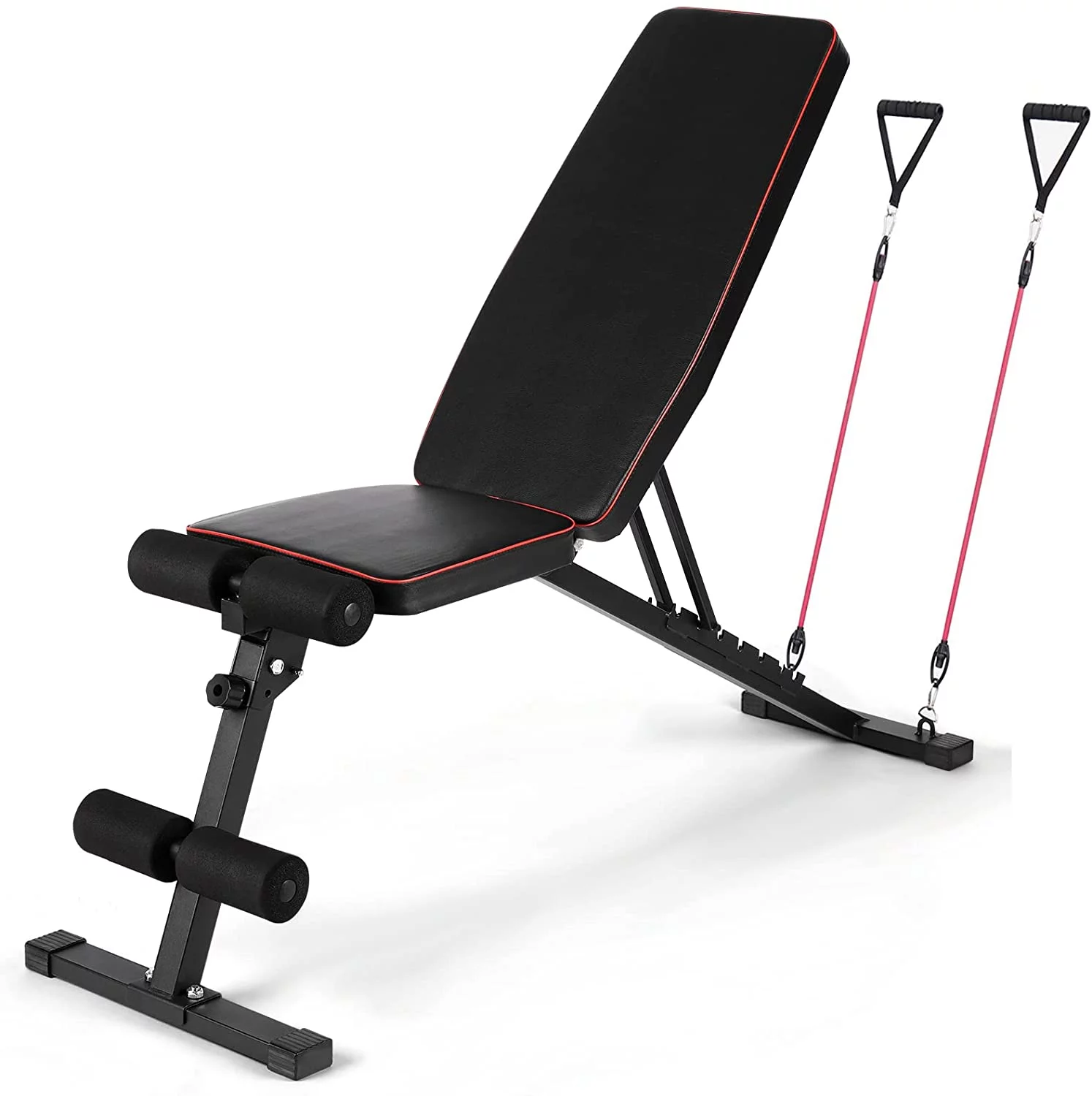 RichYa Adjustable Weight Bench with Resistance Bands, Incline Decline Press Bench, Foldable Exercise Training Bench for Home Gym - Womvr
