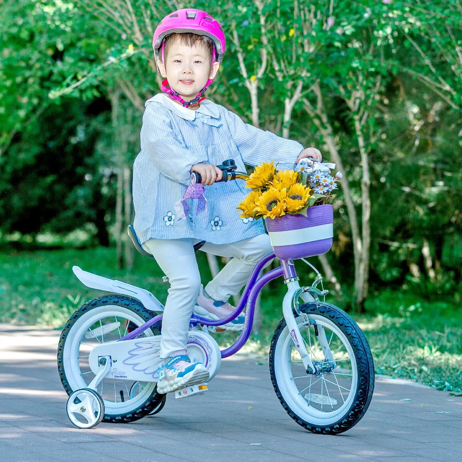 Royalbaby Little Swan Light Pink 16 Girl's Bicycle With Training Wheels and Basket - Womvr