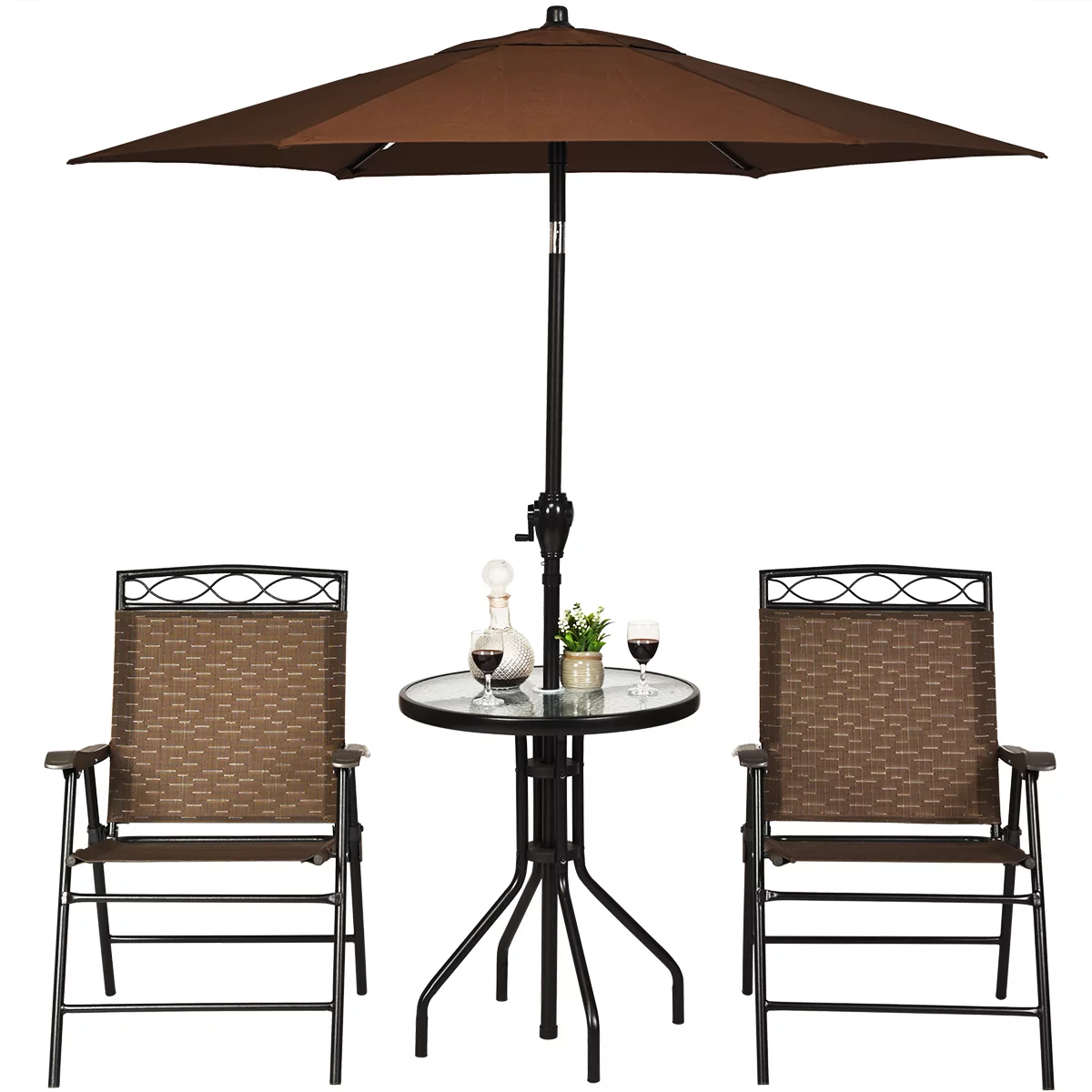 Gymax 3PCS Bistro Set Conversation Set Pub Patio Outdoor w/ Folding Chairs Table - Womvr