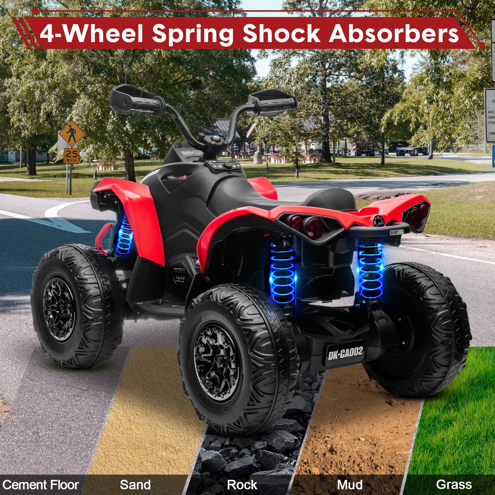 24V Ride on Toys, 4 Wheeler ATV for Kids with 2 Seater, 4x200W Motors, 4WD/2WD Switchable, Khaki - Womvr