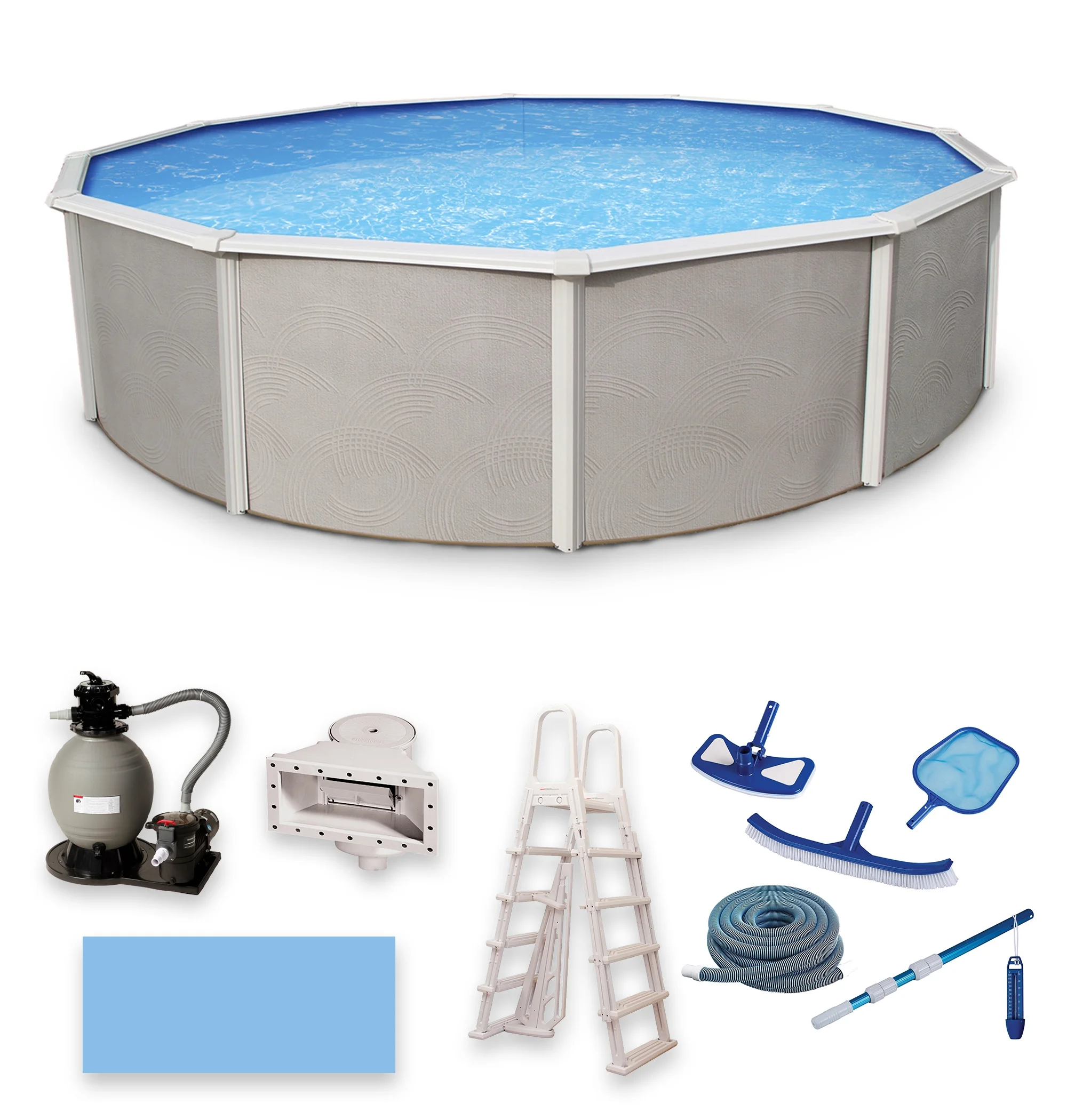 Blue Wave Belize 24-ft Round 52-in Deep 6-in Top Rail Metal Wall Swimming Pool Package - Womvr