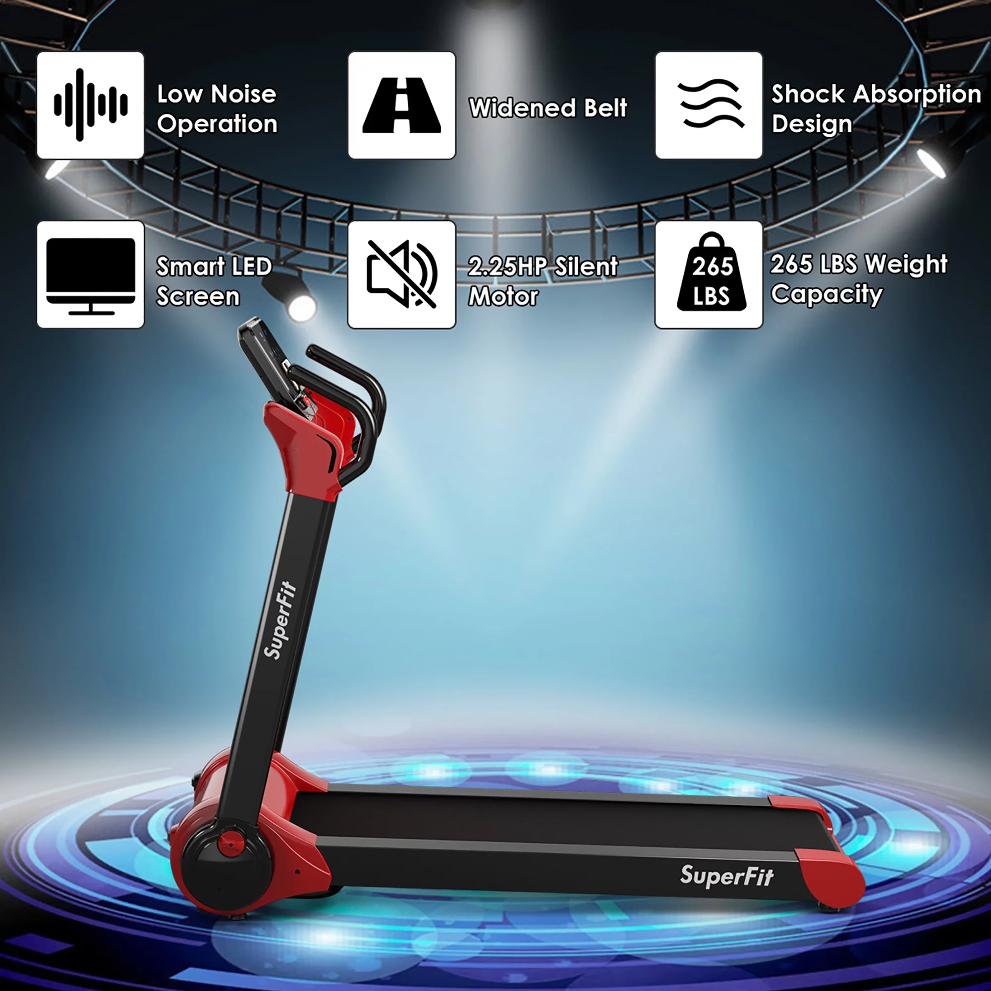 Superfit 2.25HP Folding Electric Motorized Treadmill With Speaker Red - Womvr