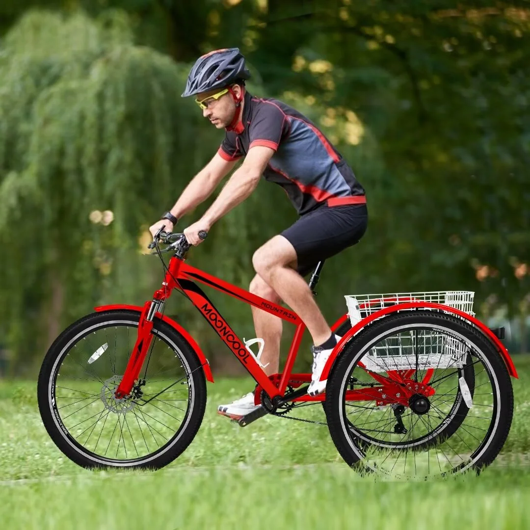 Docred Adult Tricycle, 7 Speed Three Wheel Mountain Bike, 24/26/27.5 inch Adults Trikes ,Load capacity 420 lbs - Womvr