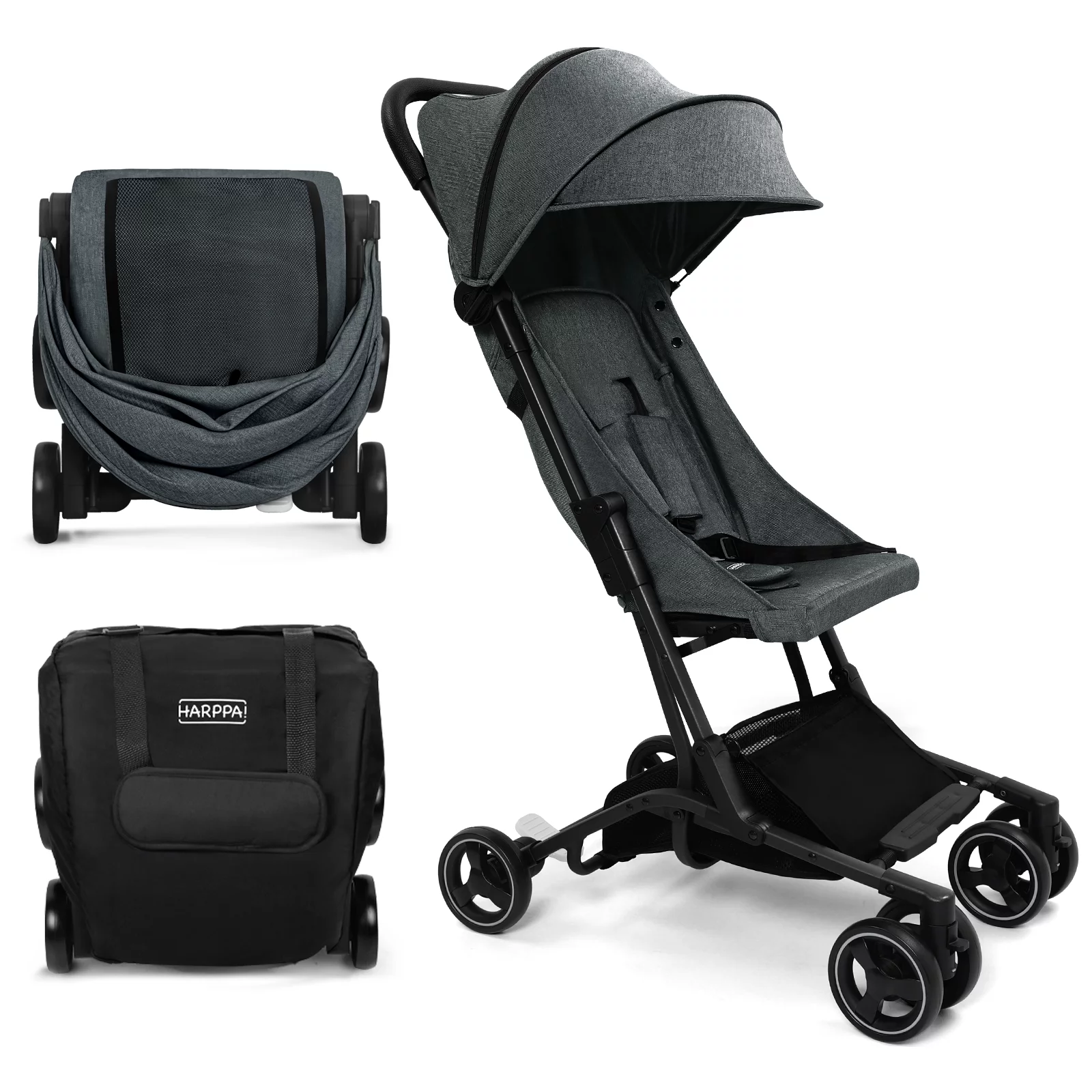 HARPPA Lightweight Travel Stroller, Compact Umbrella Stroller for Babies, Easy Folding, Black - Womvr