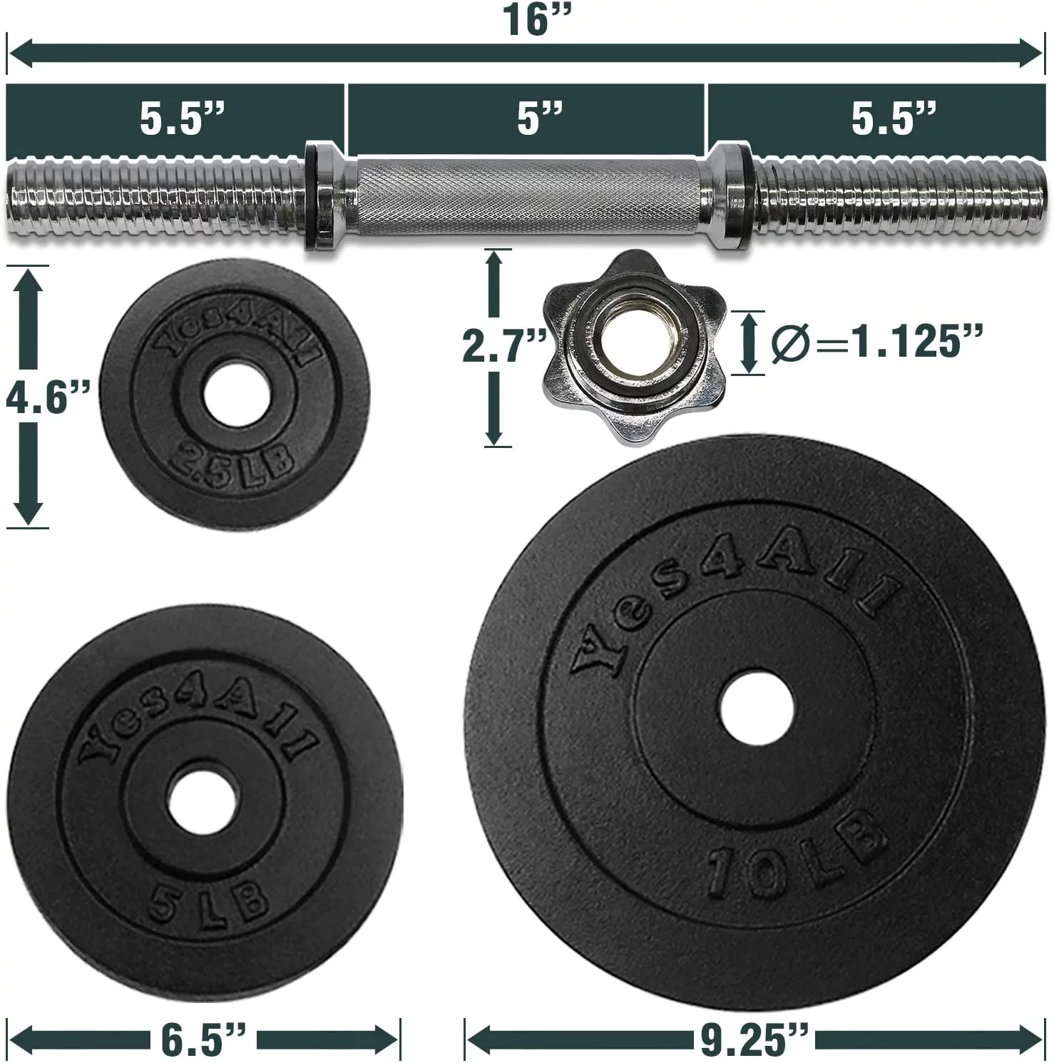 Yes4All 200 lbs Adjustable Dumbbell Weight Set, Cast Iron Dumbbell, Pair - Womvr
