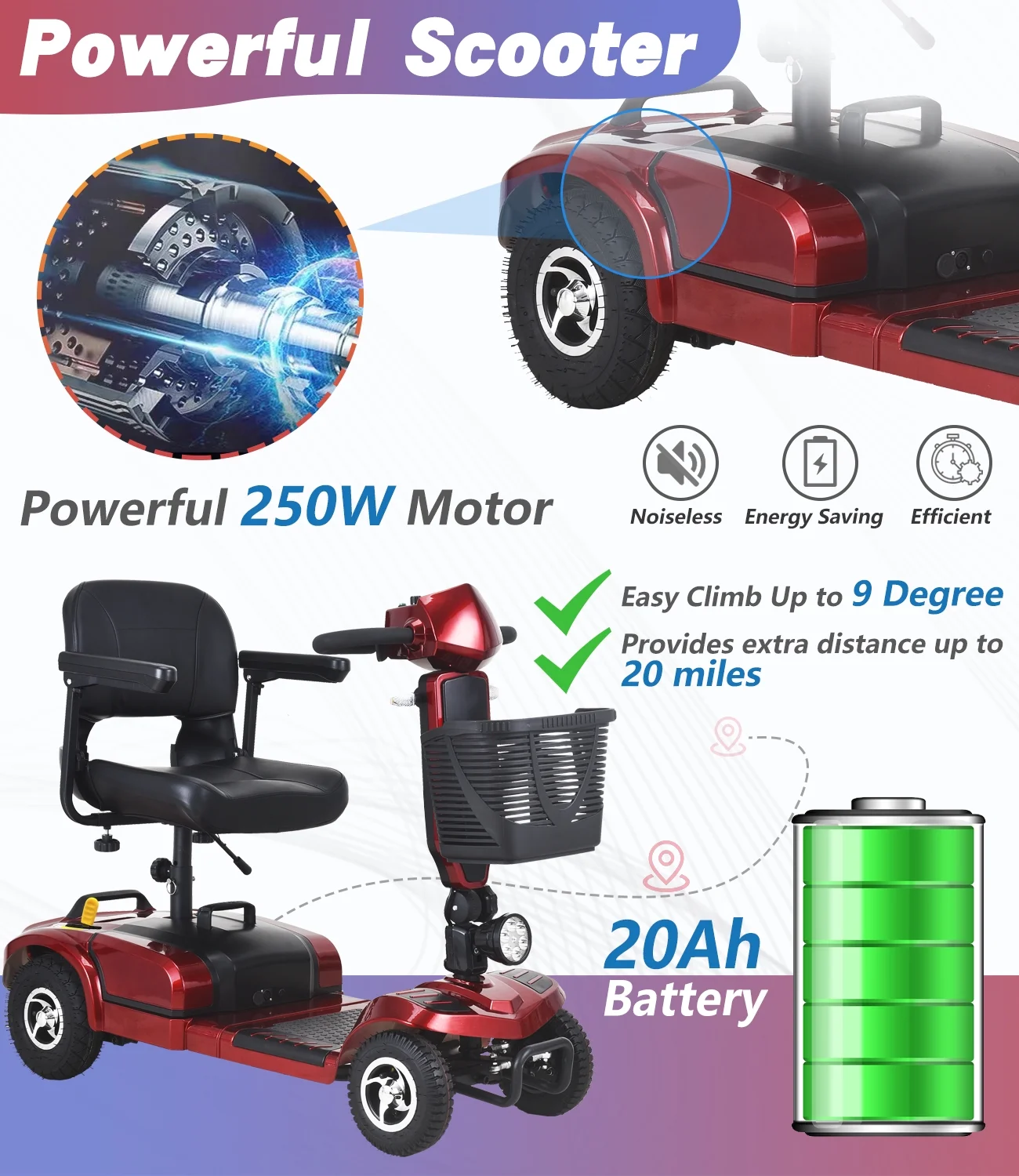 4 Wheel Mobility Scooter, Electric Powered Mobile Scooters - Womvr