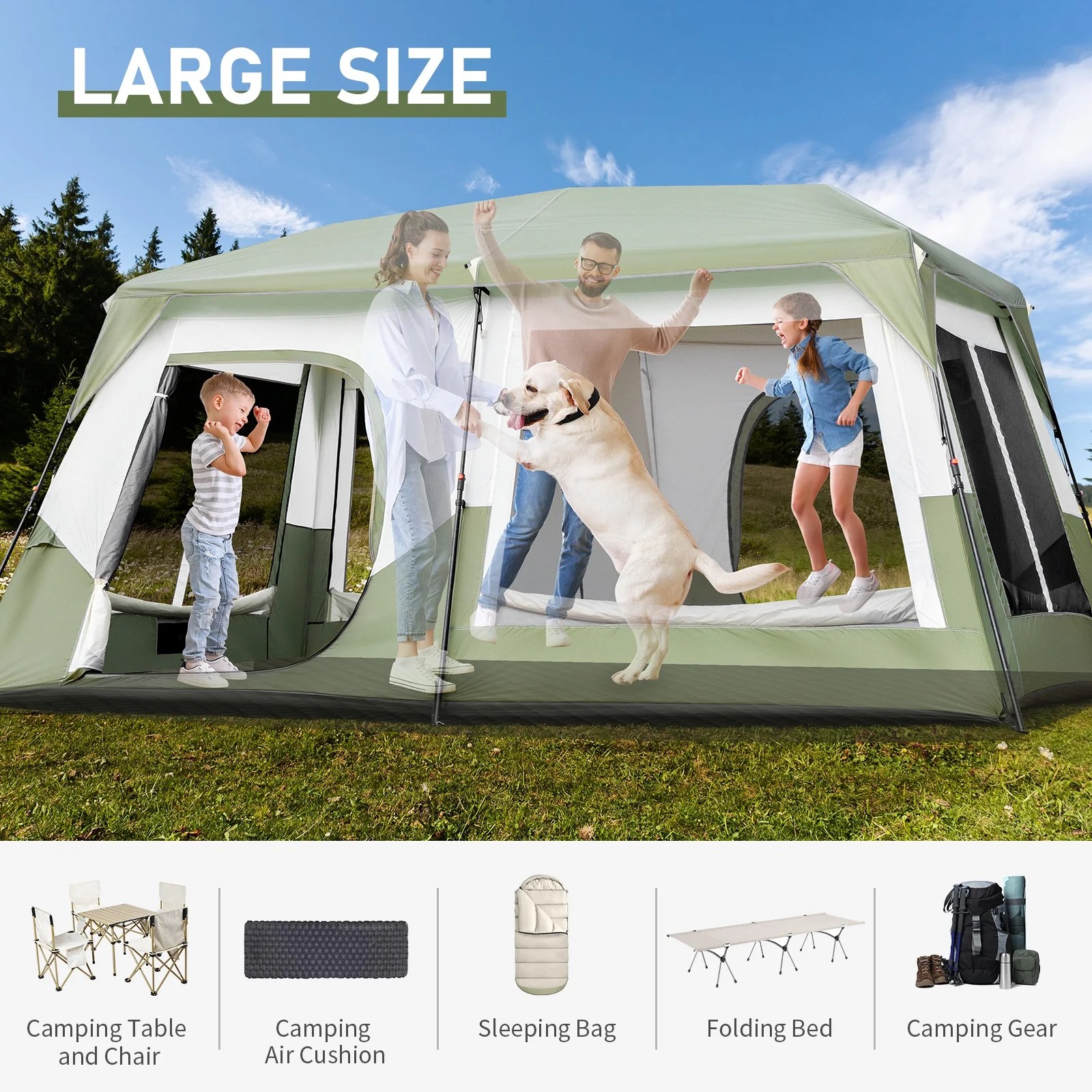 Zimtown Family Camping Tents 10 People Three Rooms Polyester Cloth Fiberglass Poles Dark Gray - Womvr