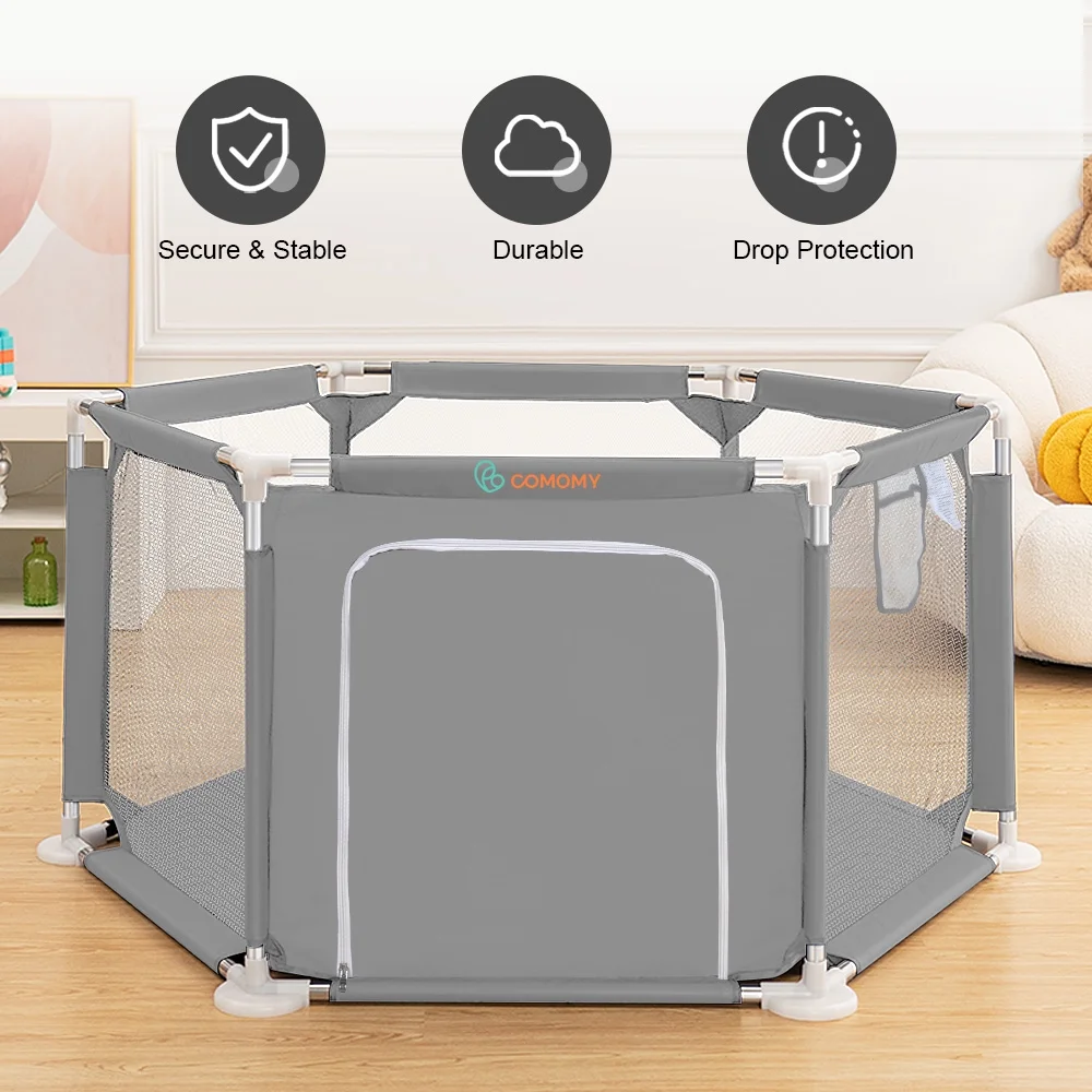 Baby Playpen, Travel Baby Playards, Baby Play Yard, 6Panels Portable Infant Play Game Area,Blue - Womvr