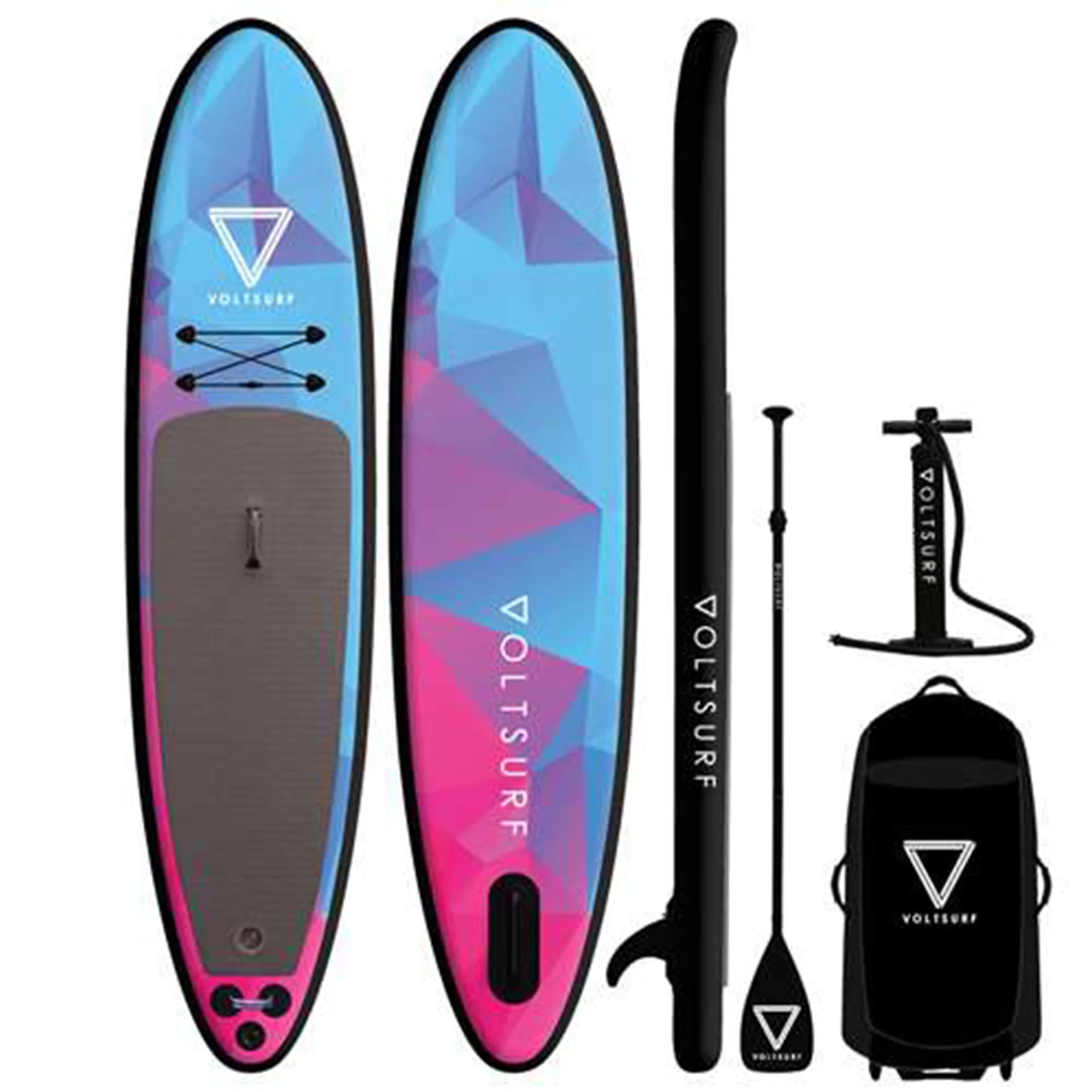 VoltSurf 11 Foot Rover Inflatable SUP Stand Up Paddle Board Kit w/ Pump, Black - Womvr