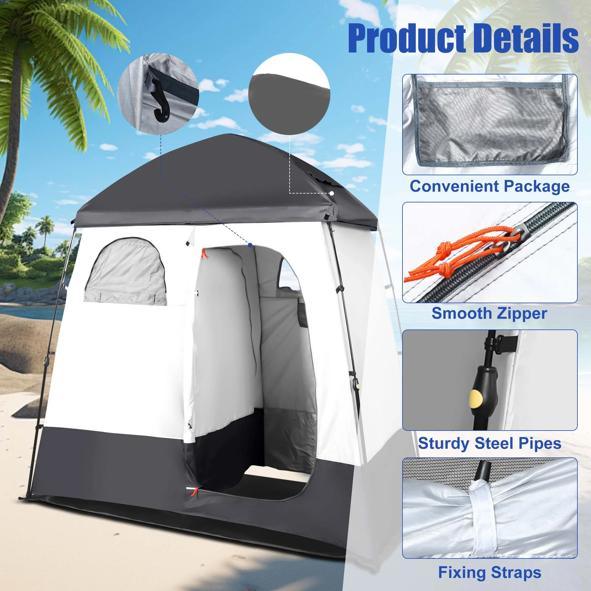 GVDV Camping Shower Tent Oversize Space Privacy Tent Portable Outdoor Shower Tents for Camping with Floor Changing Tent Dressing Room Easy Set Up Shower Privacy Shelter 2 Rooms Toilet Tent - Womvr
