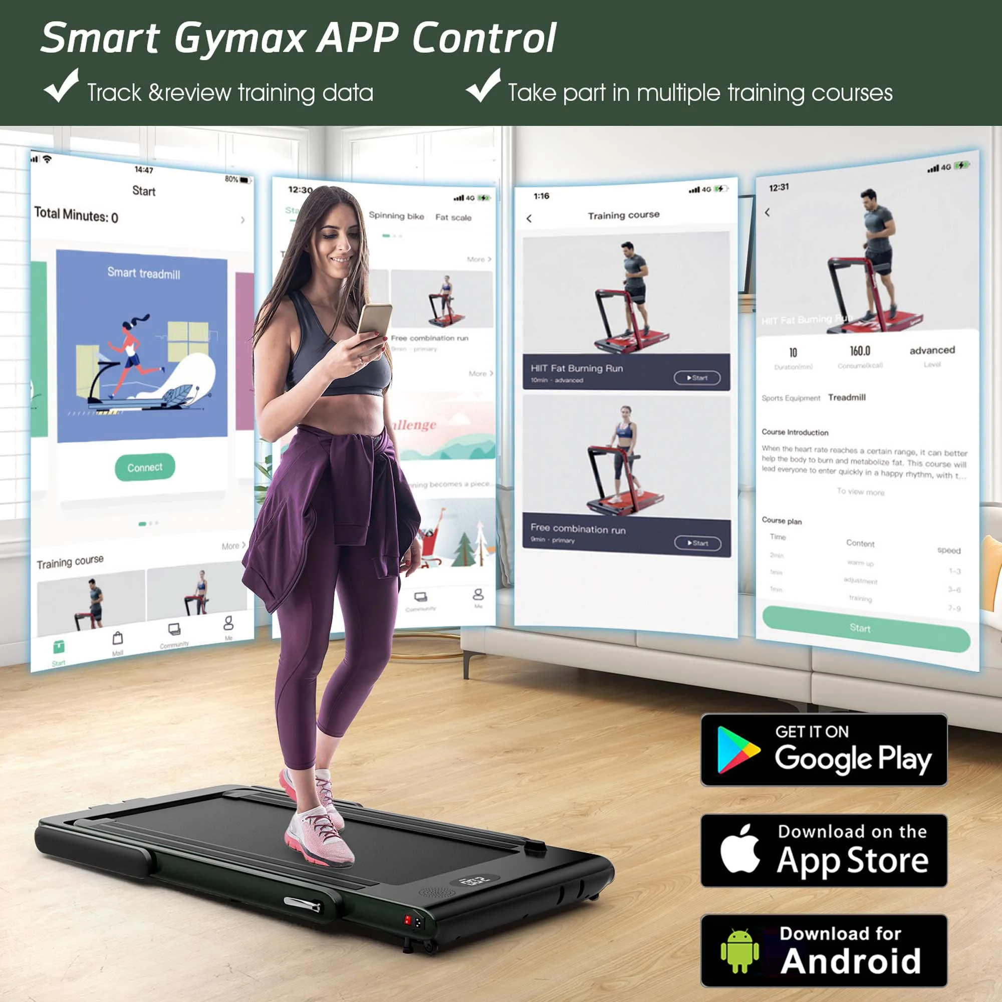 SuperFit Up To 7.5MPH 2.25HP 2 in 1 Dual Display Screen Folding Treadmill Jogging Machine W/APP Control Silver - Womvr