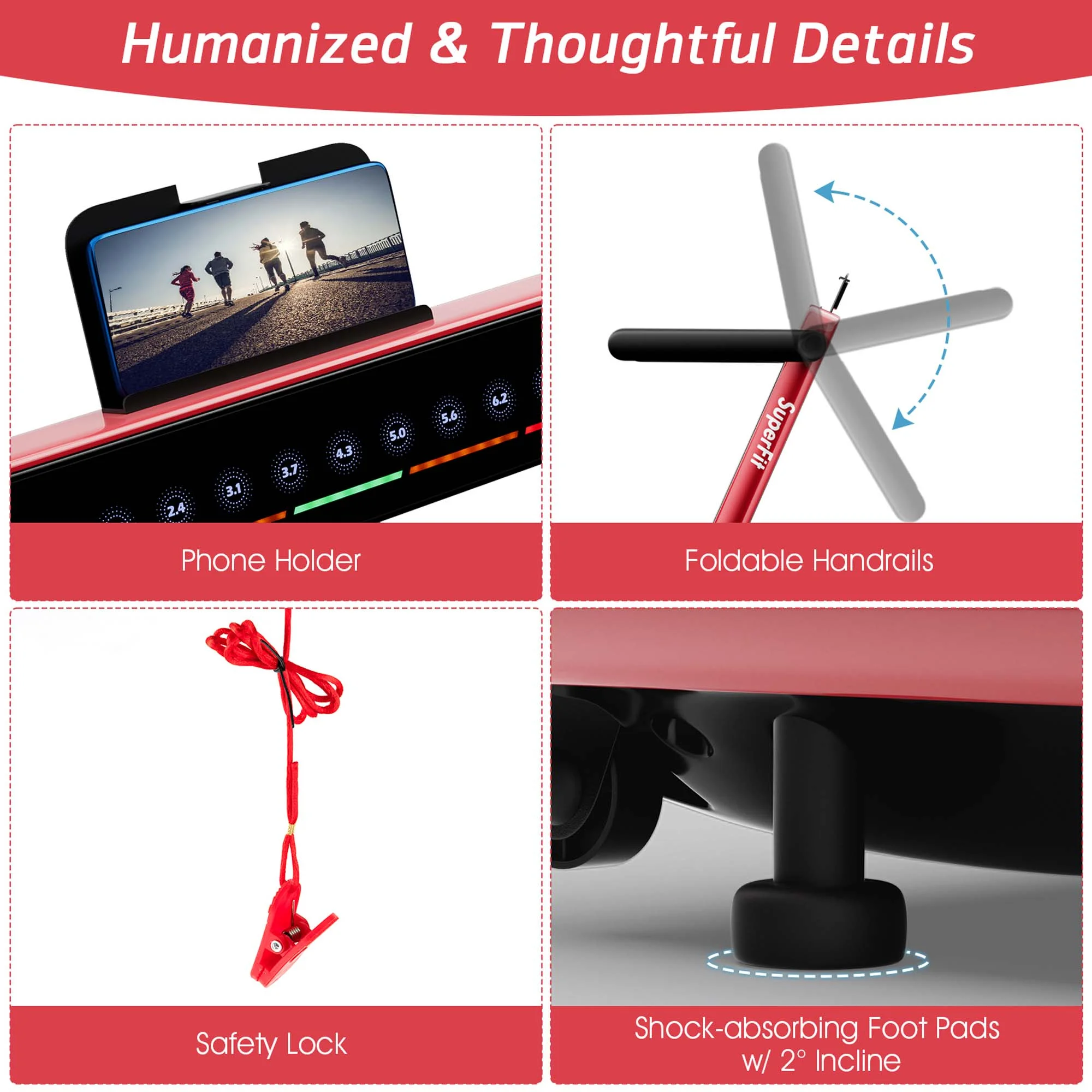 SuperFit Up To 7.5MPH 2.25HP 2 in 1 Dual Display Screen Folding Treadmill Jogging Machine W/APP Control Silver - Womvr