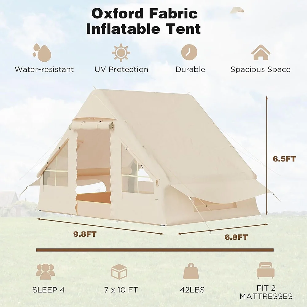 Richryce Extra Large Inflatable Camping Tent with Pump, Glamping Tents Easy Setup 4 Season Waterproof Windproof with Stove Jack & Mesh Windows & Pump - Womvr