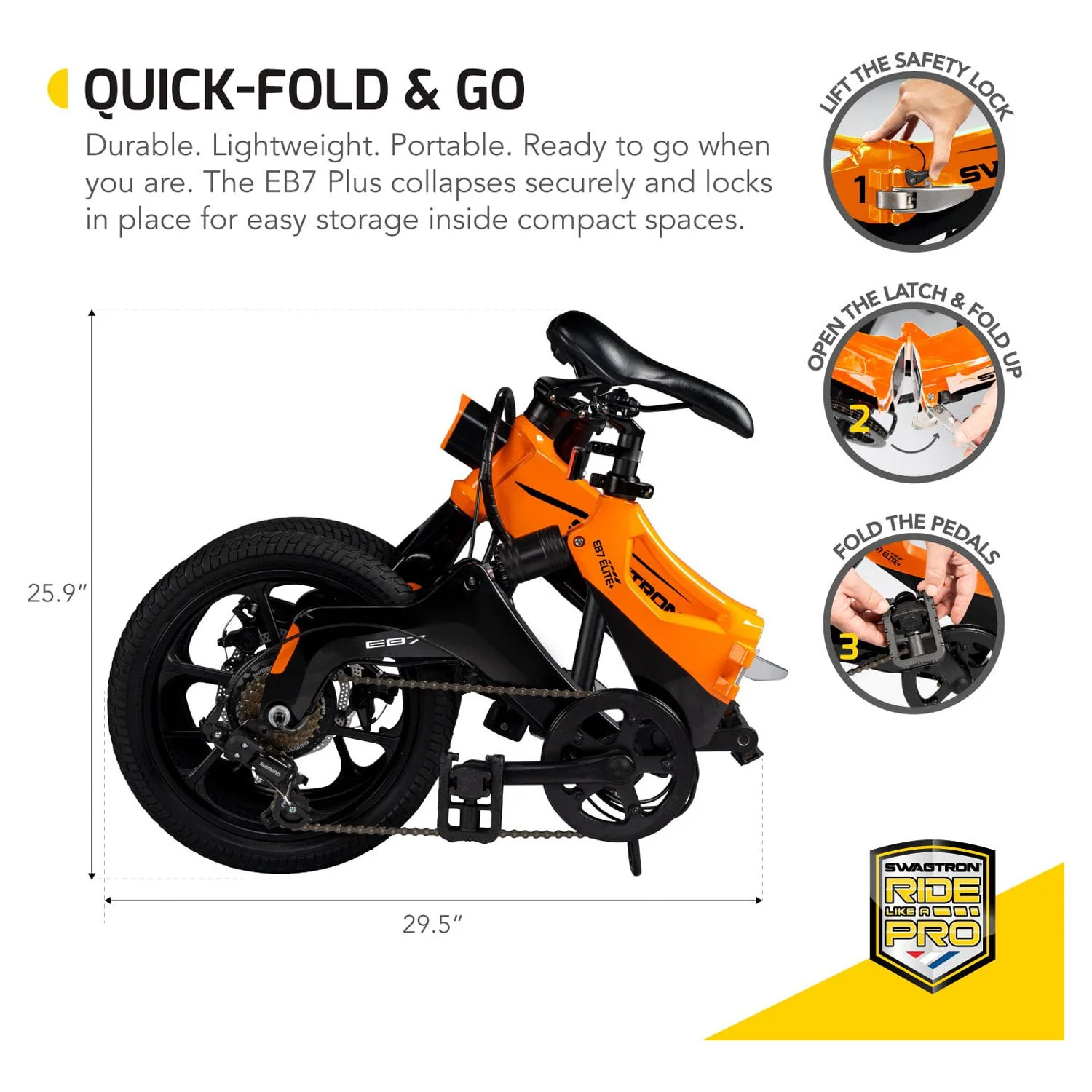 Swagtron EB7 Plus Folding Electric Bike Removable Battery Adult Ebike Pedal-Assist - Womvr