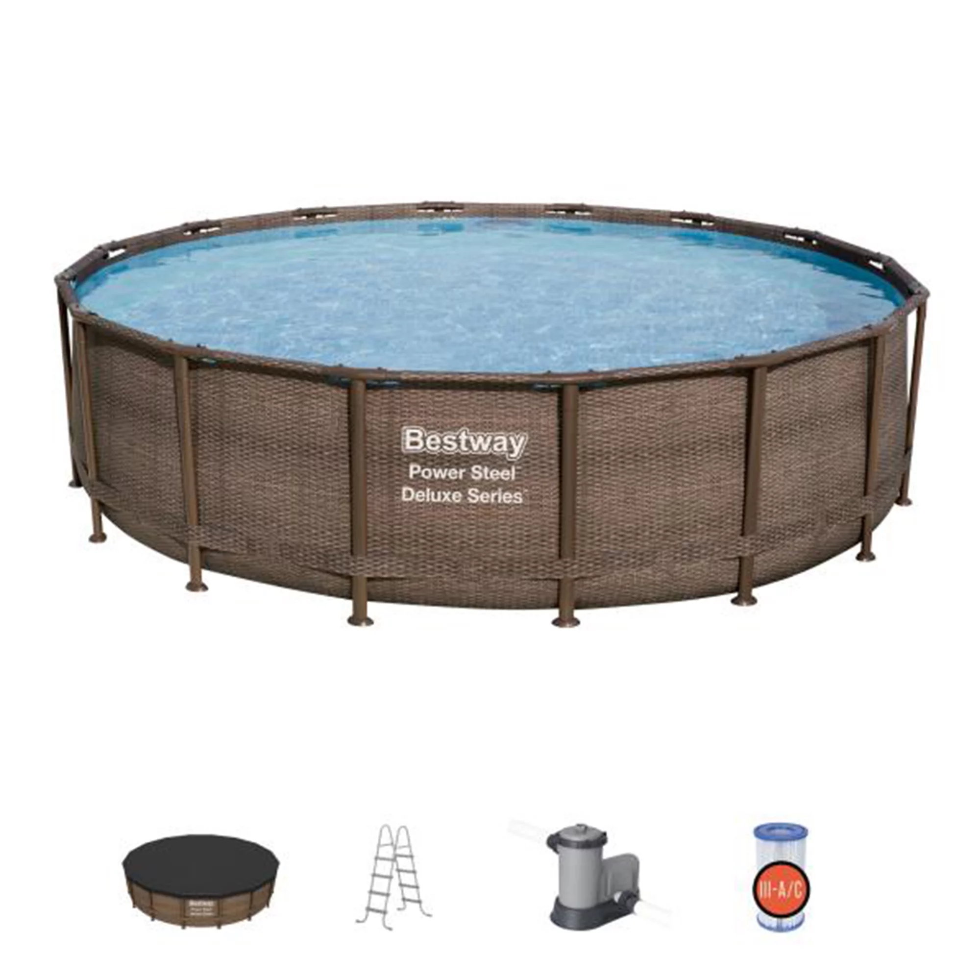 Bestway 15125 16ft x 48in Power Steel Round Frame Above Ground Pool Set & Pump - Womvr