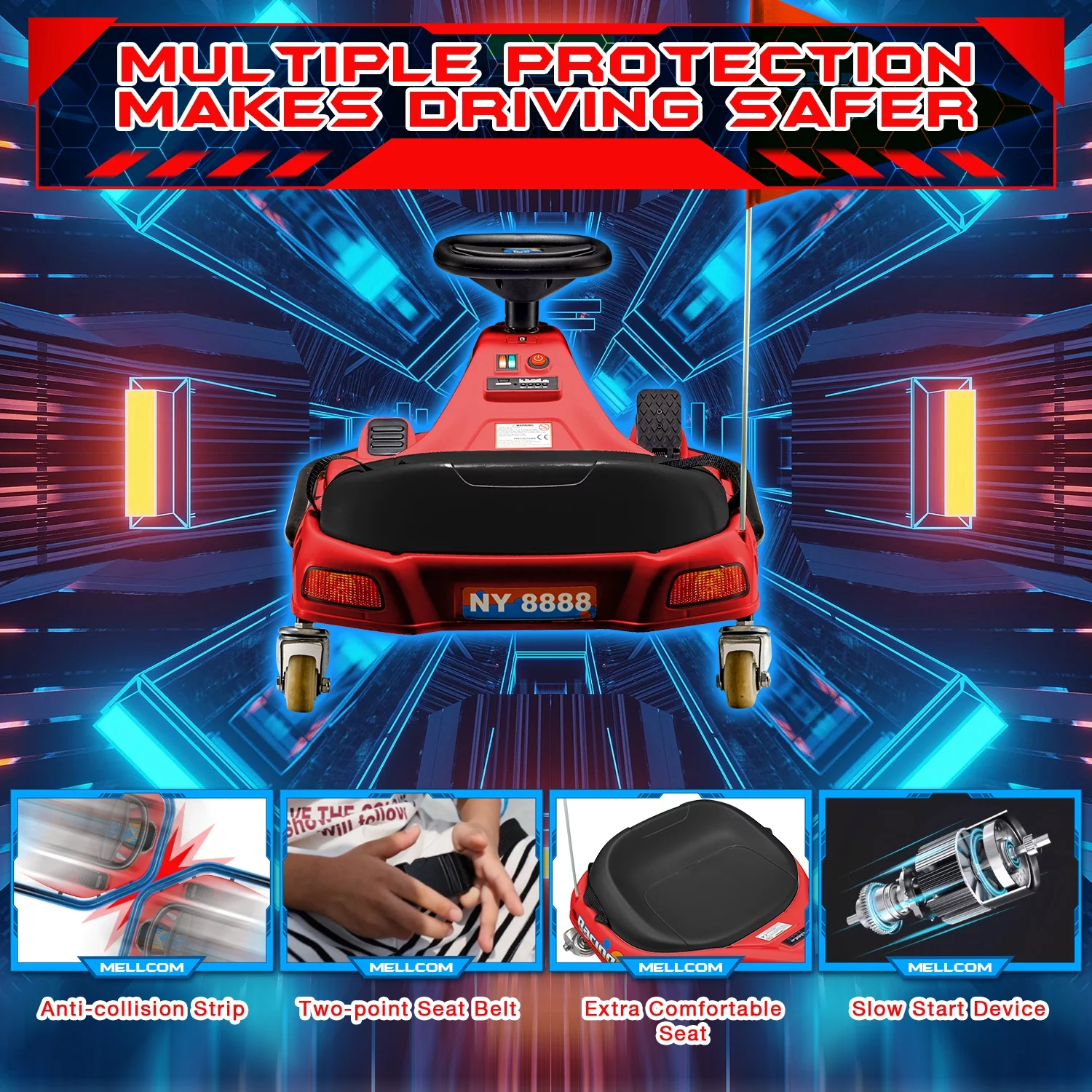 Hommow 12V Ride on Drift Car for Kids,Electric Drifting Go-Kart with Acceleration Pedal, Music, Bluetooth, LED Lights,Christmas Gift for 4-18Years Old,Blue - Womvr